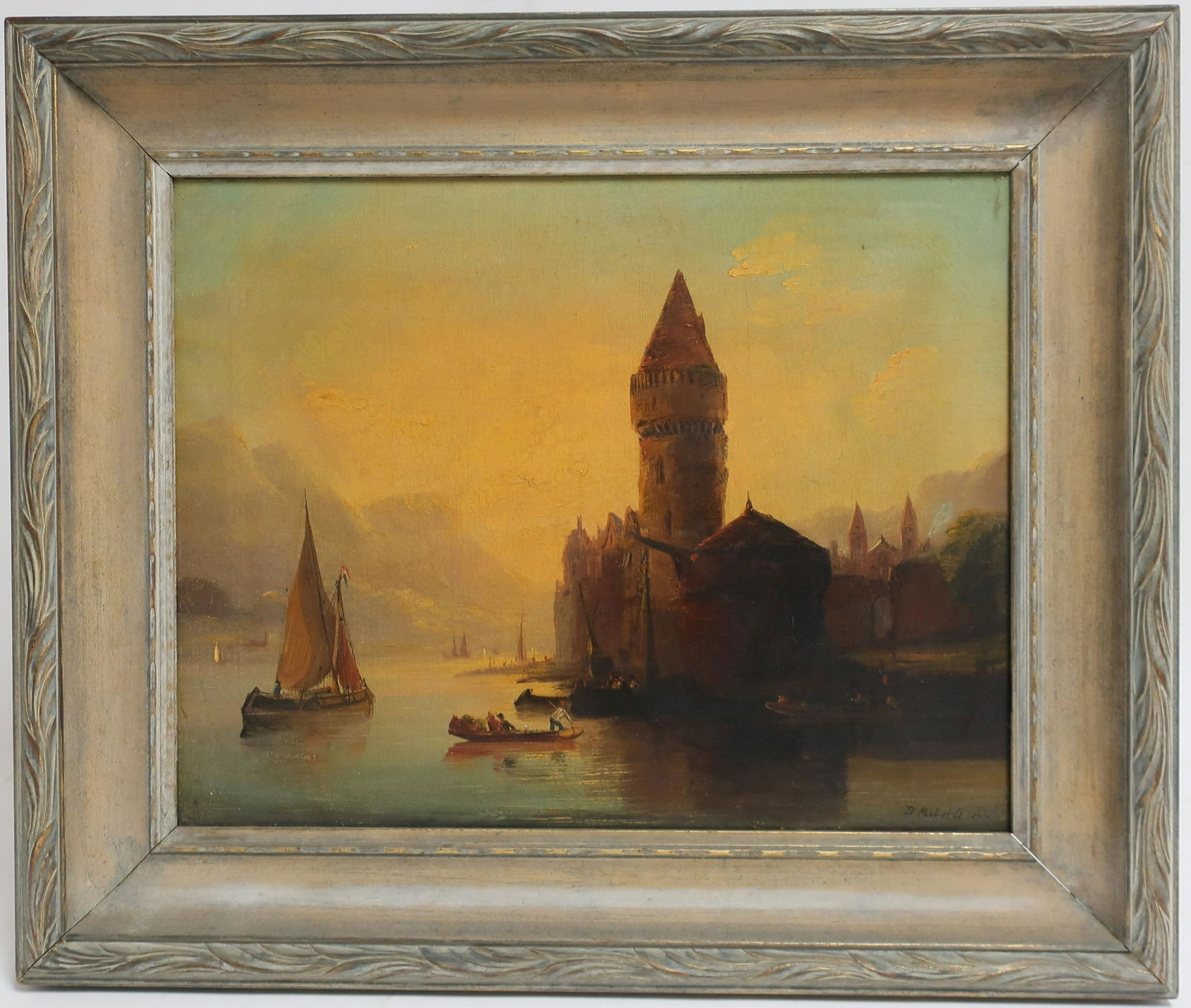 Manner of David Roberts 19th c. River Castle, 1844: with signature and date lower right (JTEX9695)(TC) Dimensions: 14x18, framed 20x24