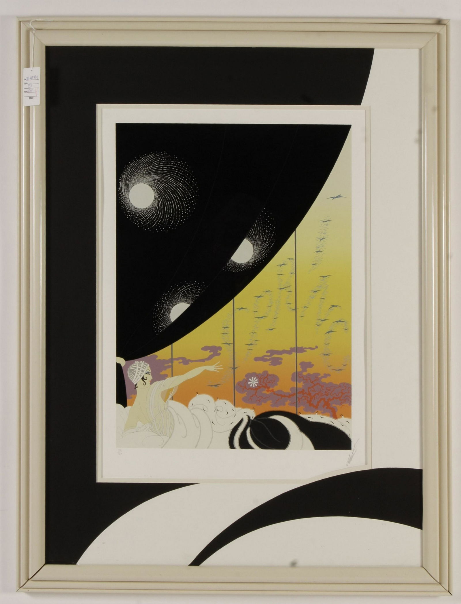 Erte, The Coming of Spring, signed serigraph: Erte , Russian/French,1892-1990, The Coming of Spring, 1981, Serigraph signed and numbered 128/300, with certificate of authenticity from Circle Fine Art Corporation (JRUB9794)(MM) Dimensions: Sight 2