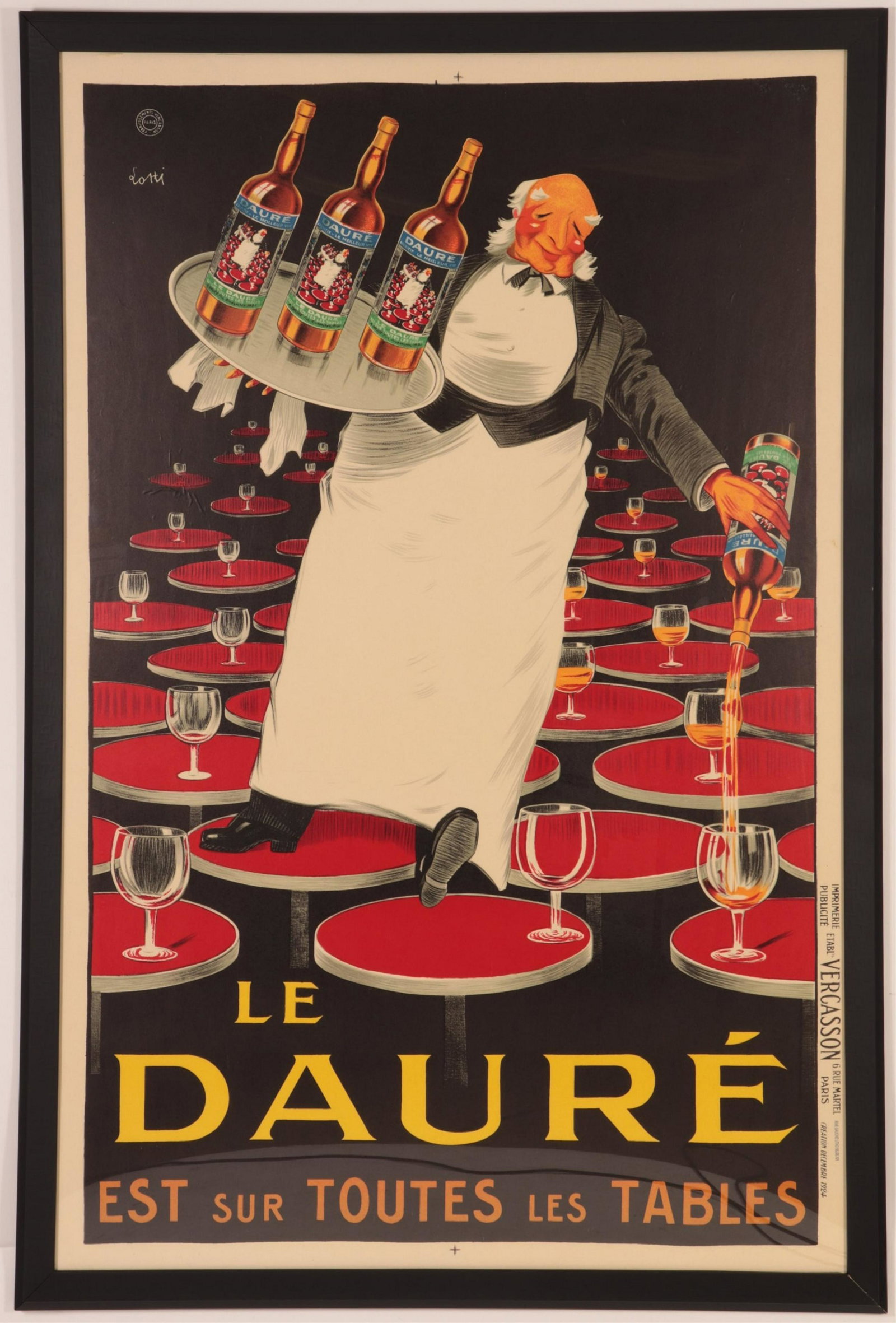 Betto Lotti, Italian, LE DAURE, lithograph: Betto Lotti, Italian, 1894-1977, LE DAURE EST sur TOUTES les TABLES, Decembre 1924, Imp. Vercasson, Paris , lithograph (SSWA2603)(MM) Dimensions: Image 58 x 37, framed 65 1/2 x 44