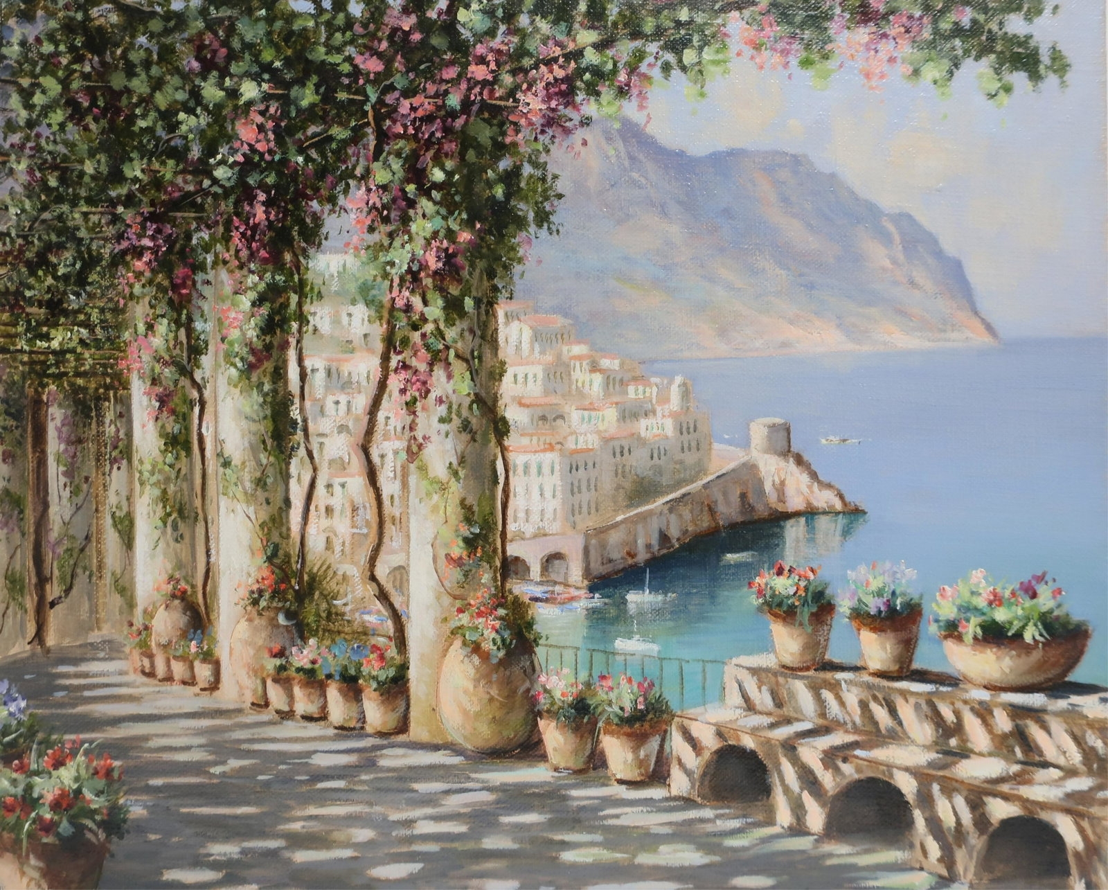 Mario Irace - View of Amalfi Coast: Mario Irace (Italy, b. 1951), Oil on canvas, view of Amalfi coast. (HEAR1091)(EL) Dimensions: 13 x 15, unframed