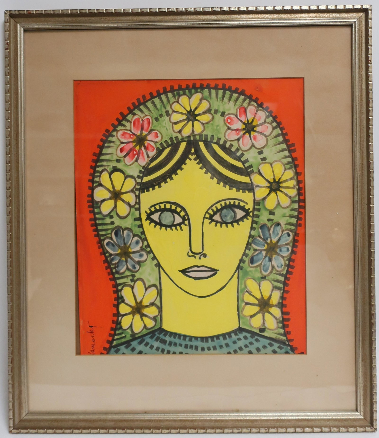 Paul Camacho, Flower Girl, W/C: Paul Camacho, Puerto Rican, 1929-1989, Flower Girl, watercolor on cardstock (CSOM2377)(MM) Dimensions: 15 1/2 x 131/3, framed 24 x 21