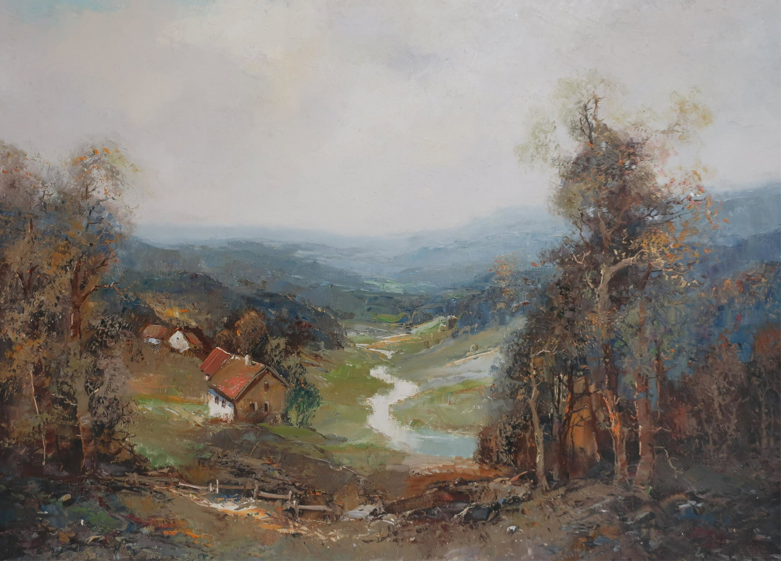 Willi Bauer - Valley Landscape: Willi Bauer (German, b. 1923) Oil on canvas from the early collection; pre-1987. Signed lower right. (HEAR1082)(EL) Dimensions: 23 x 27, unframed