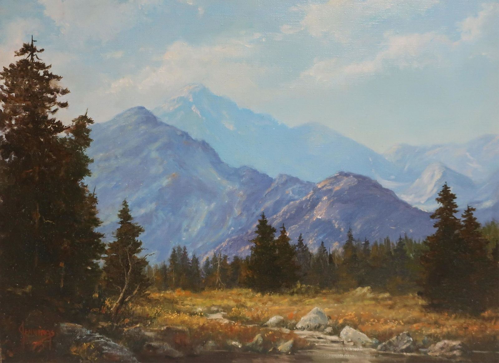 William Scott Jennings - 'The High Country': William Scott Jennings (American, b. 1952). Oil on canvas titled 'The High Country' depicting Rocky Mountain National Park, 1979. Signed lower left, titled and dated verso. (HEAR999)(EL) Dimensions: 1