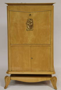 French 1940's Ormolu-Mounted Secretaire Ã Abattant: French 1940's Ormolu-Mounted Sycamore Secretaire Ã Abattant, attributed to Maurice Jallot (NJWA114)(MS) Dimensions: 54 1/2" H x 38 3/4" W x 18 3/4" D Property from the Estate of an Important New Yo