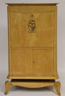 French 1940's Ormolu-Mounted Secretaire Ã Abattant: French 1940's Ormolu-Mounted Sycamore Secretaire Ã Abattant, attributed to Maurice Jallot (NJWA114)(MS) Dimensions: 54 1/2" H x 38 3/4" W x 18 3/4" D Property from the Estate of an Important New Yo