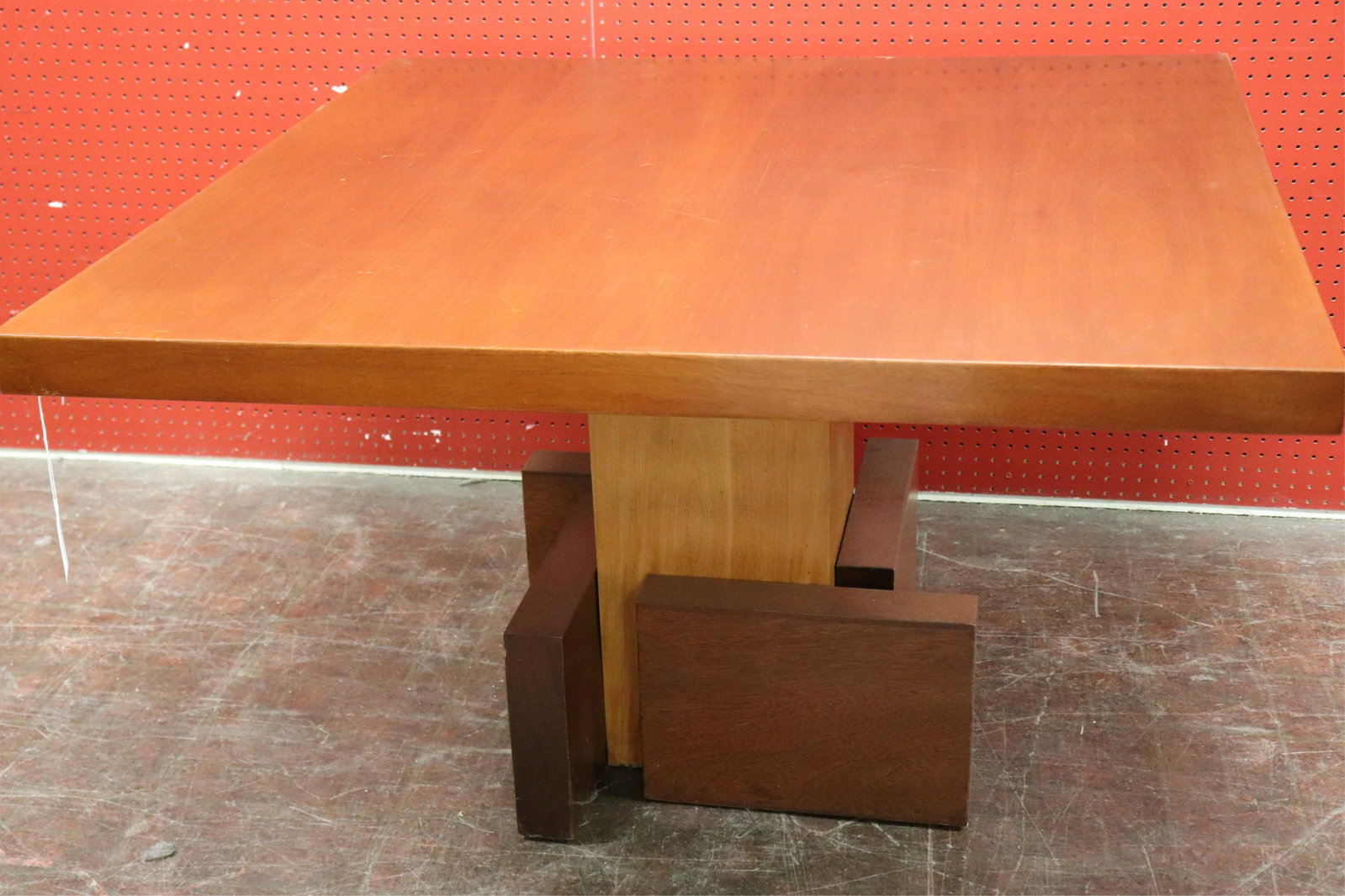 70's Mahogany "Constructivist" Dining Table: 70's Mahogany "Constructivist" Dining Table (NJWA116)(MS) Dimensions: 28 3/4" H x 47 1/4" W x 47 1/4" D Property from the Estate of an Important New York Modernism Dealer.