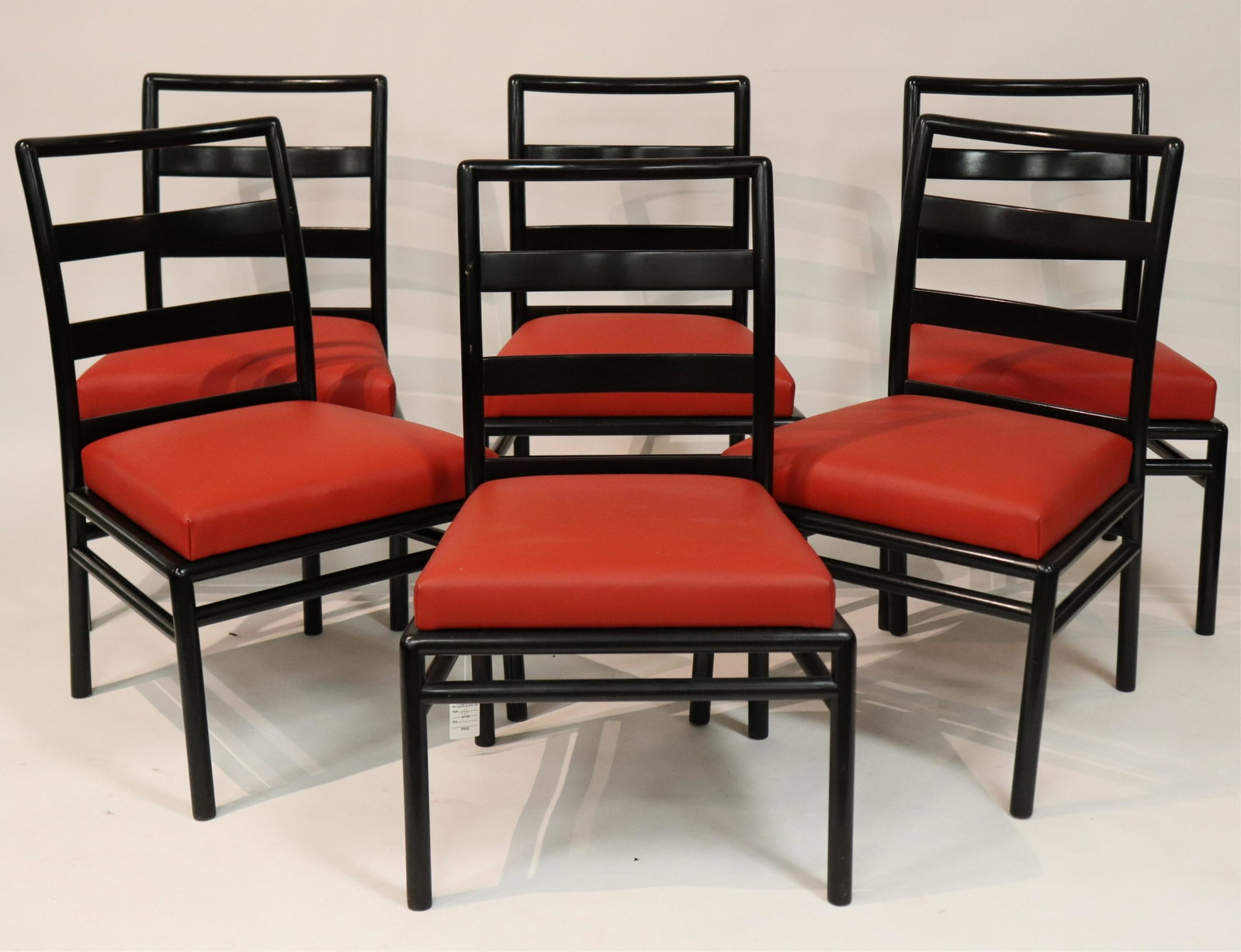 Set of 6 T. H. Robsjohn Gibbings Dining Chairs: Set of 6 T.H. Robsjohn Gibbings Wood/Upholstered Dining Chairs (SDAY2527)(MM) Dimensions: 34 x 22 1/2 x 22"D