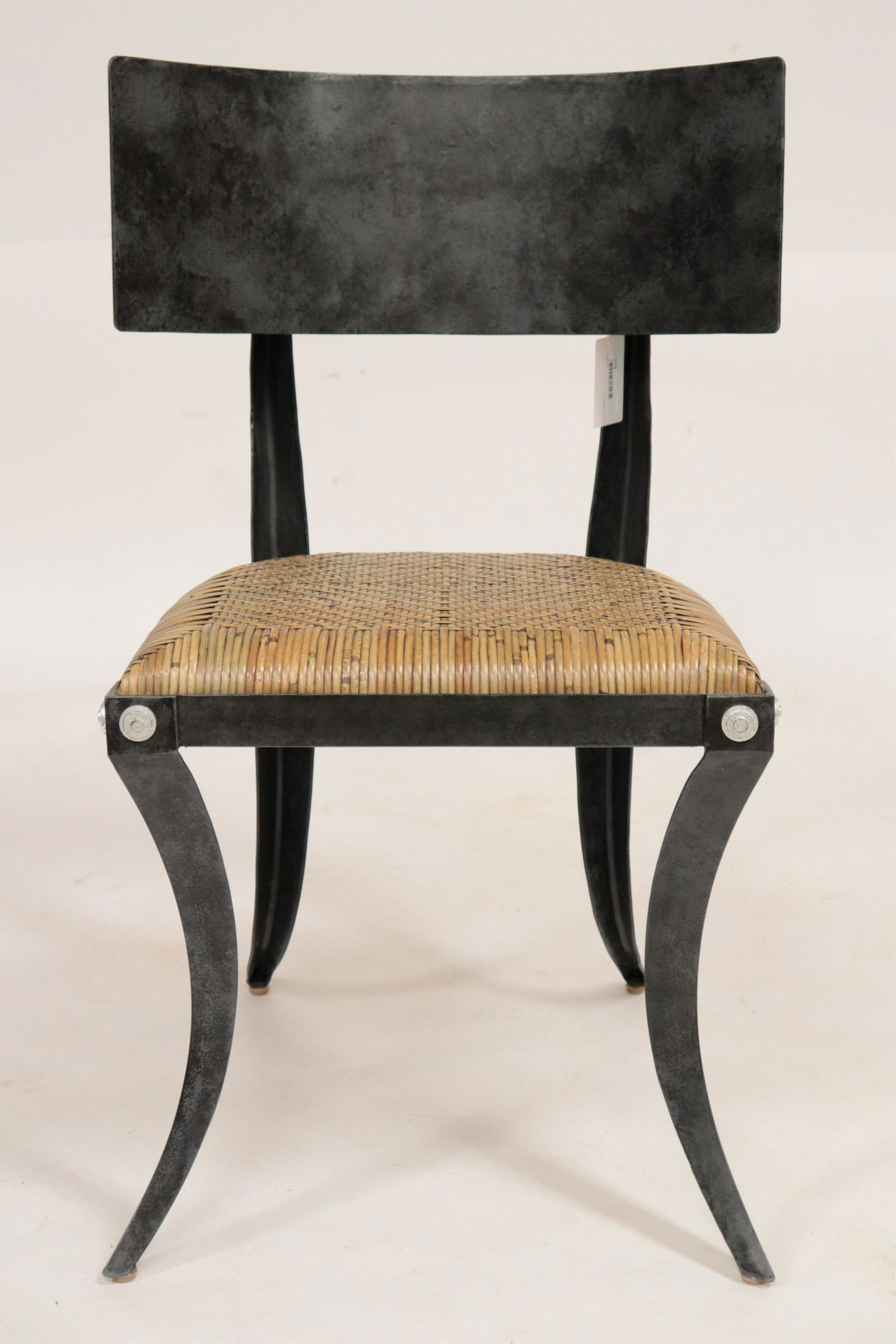 Metal Klismos Chairs by Ched Berenguer-Topacio: Metal Klismos Chairs by Ched Berenguer-Topacio, metal brass and rattan (SSWA2634)(MM) Dimensions: 32"H x 20"W x 24"D