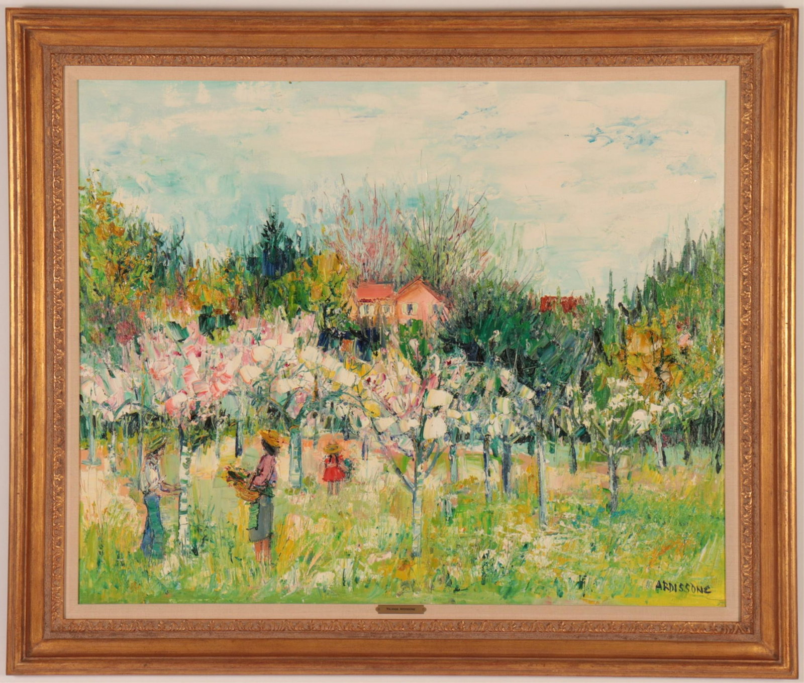 Yolande Ardissone - Harvesting Flowers in Field: Yolande Ardissone (French, b. 1927) Harvesting Flowers in Field, oil on canvas, signed lower right, verso gallery label from Wally Findlay Galleries, NYC. Dimensions: 32 x 40, framed 40 x 47