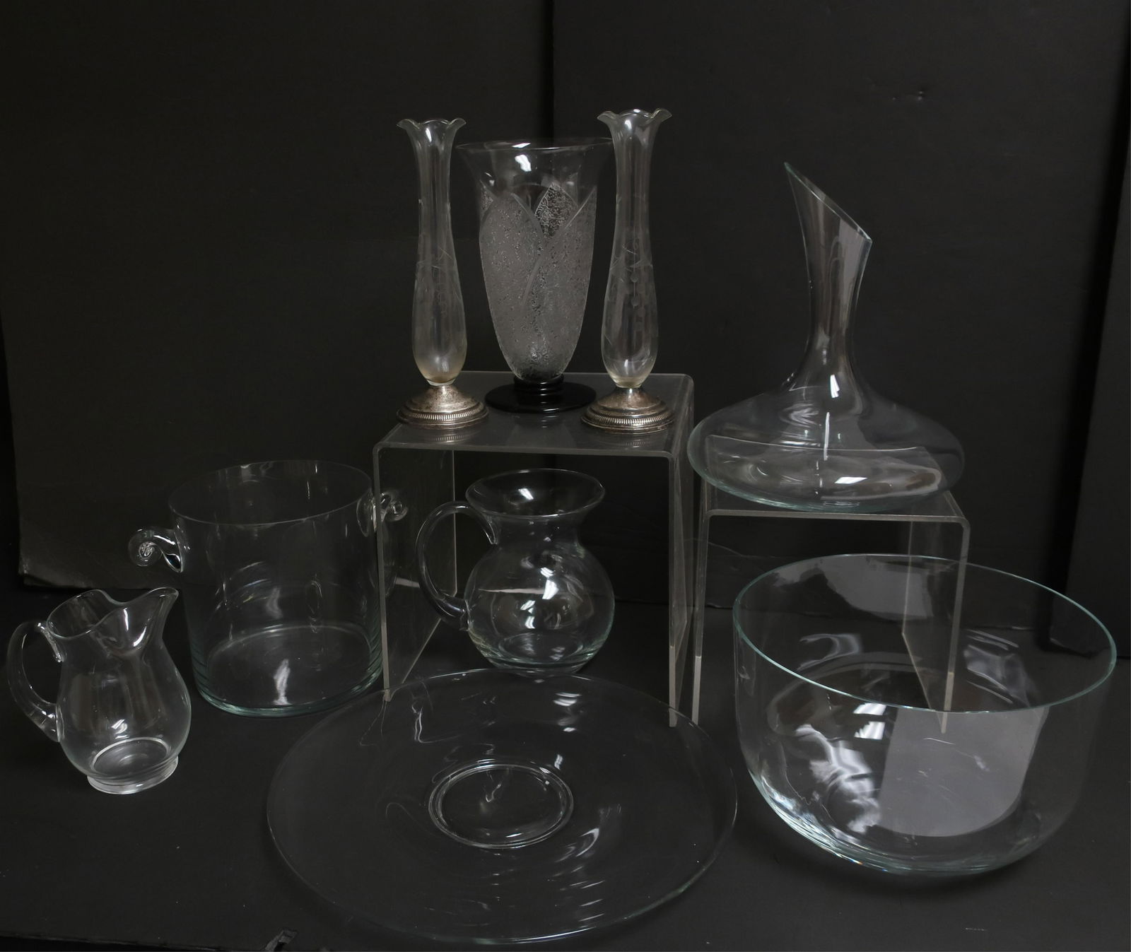 9 Pieces of Clear and Etched Glass (1 of 2)