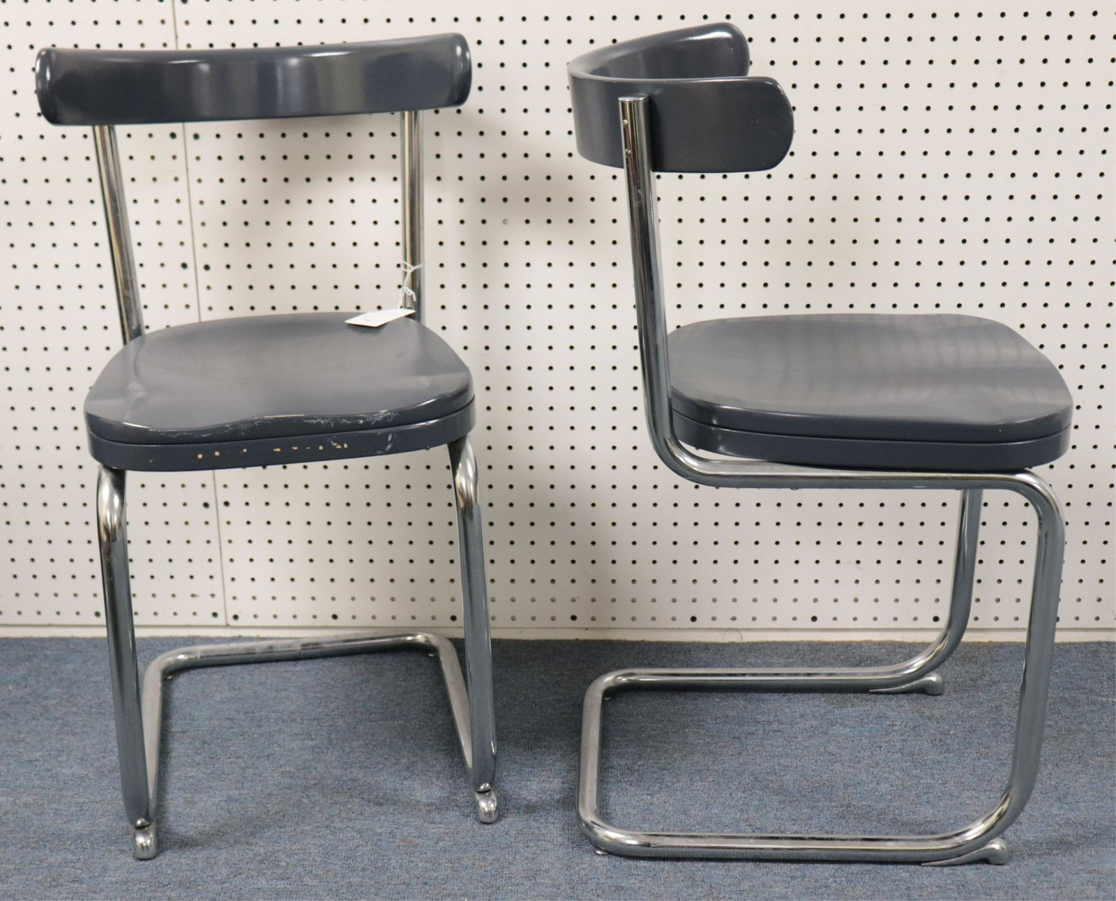 Pair Chrome & Blue Wood MCM Side Chairs (1 of 1)
