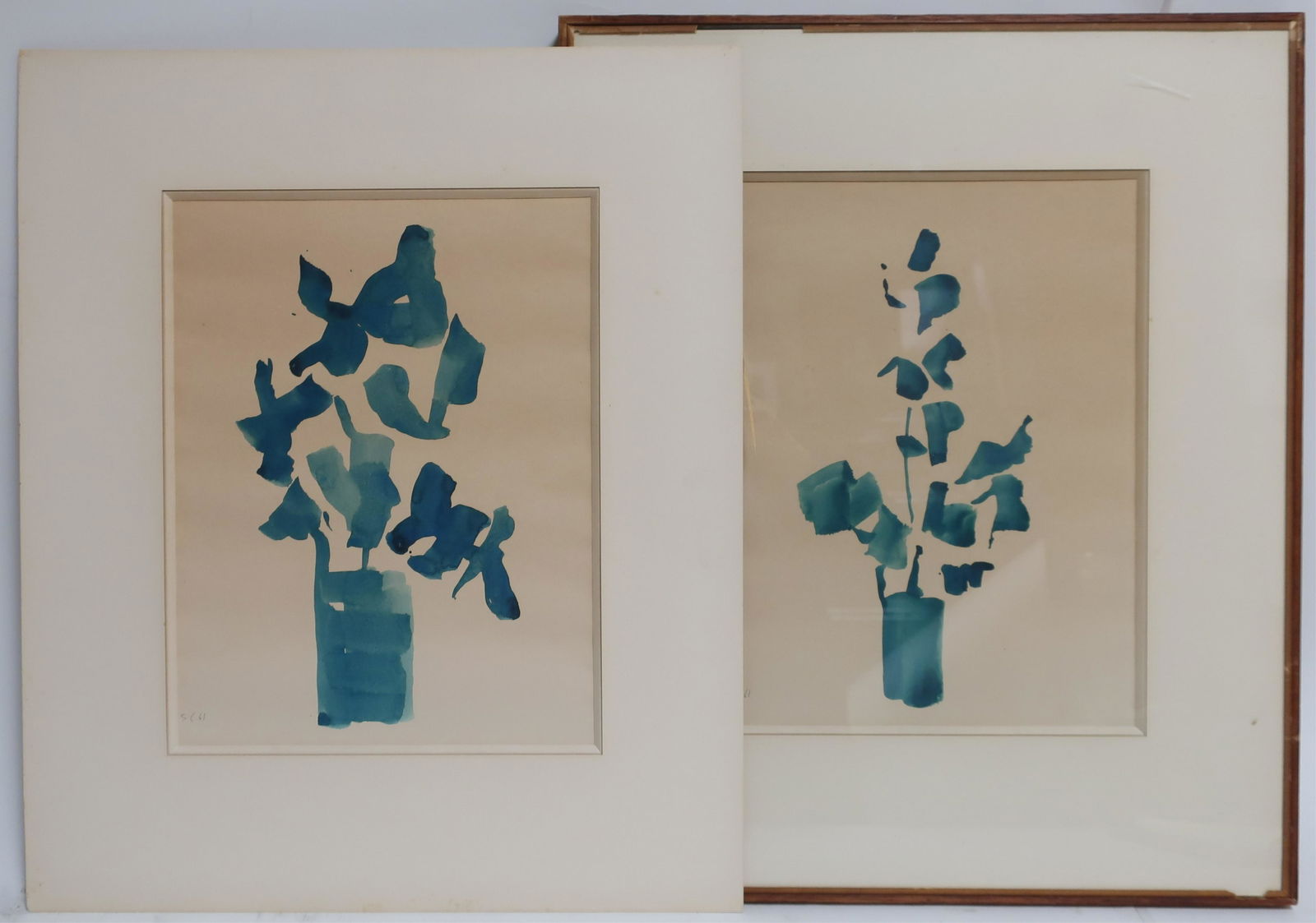 2 Watercolors, 'Green Plants' (1 of 2)