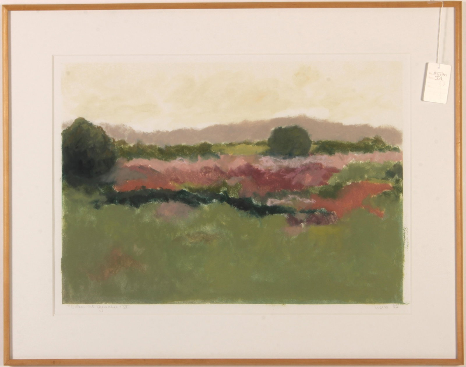Cynthia Weiss, View of Quechee VI Oil on paper: Cynthia Weiss (American 20th Century). View of Quechee VI Oil on paper. Maple frame. Dimensions: 18 x 25.5 Framed: 27 x 34 (MTHM521)(EL)