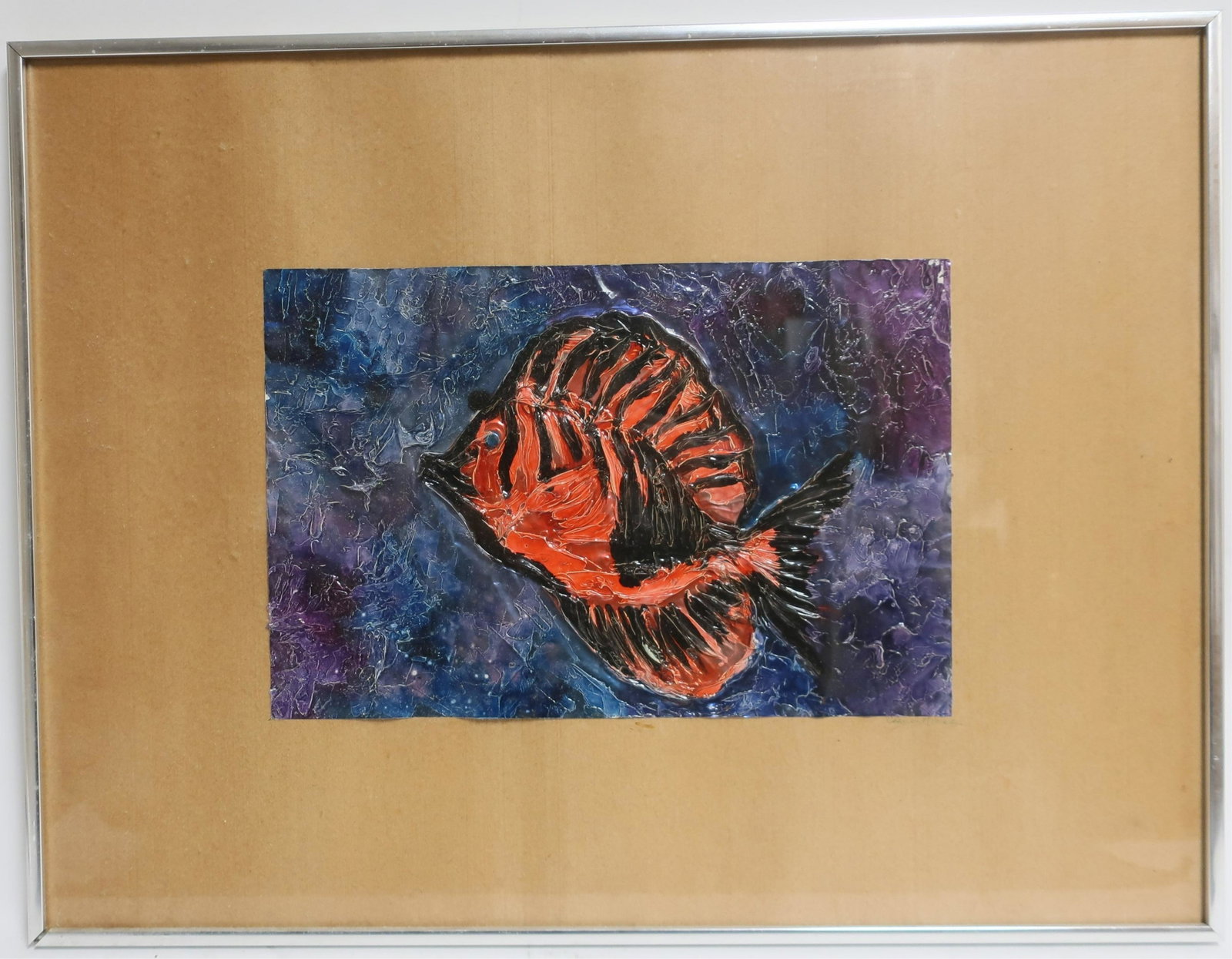 Red Fish, Oil on Foil: Red Fish, Oil on Foil (?), signed in pencil Dimensions: 9 3/4" x 14 1/2", frame 19 1/2" x 25 1/4" (ABAU3131)(WT)