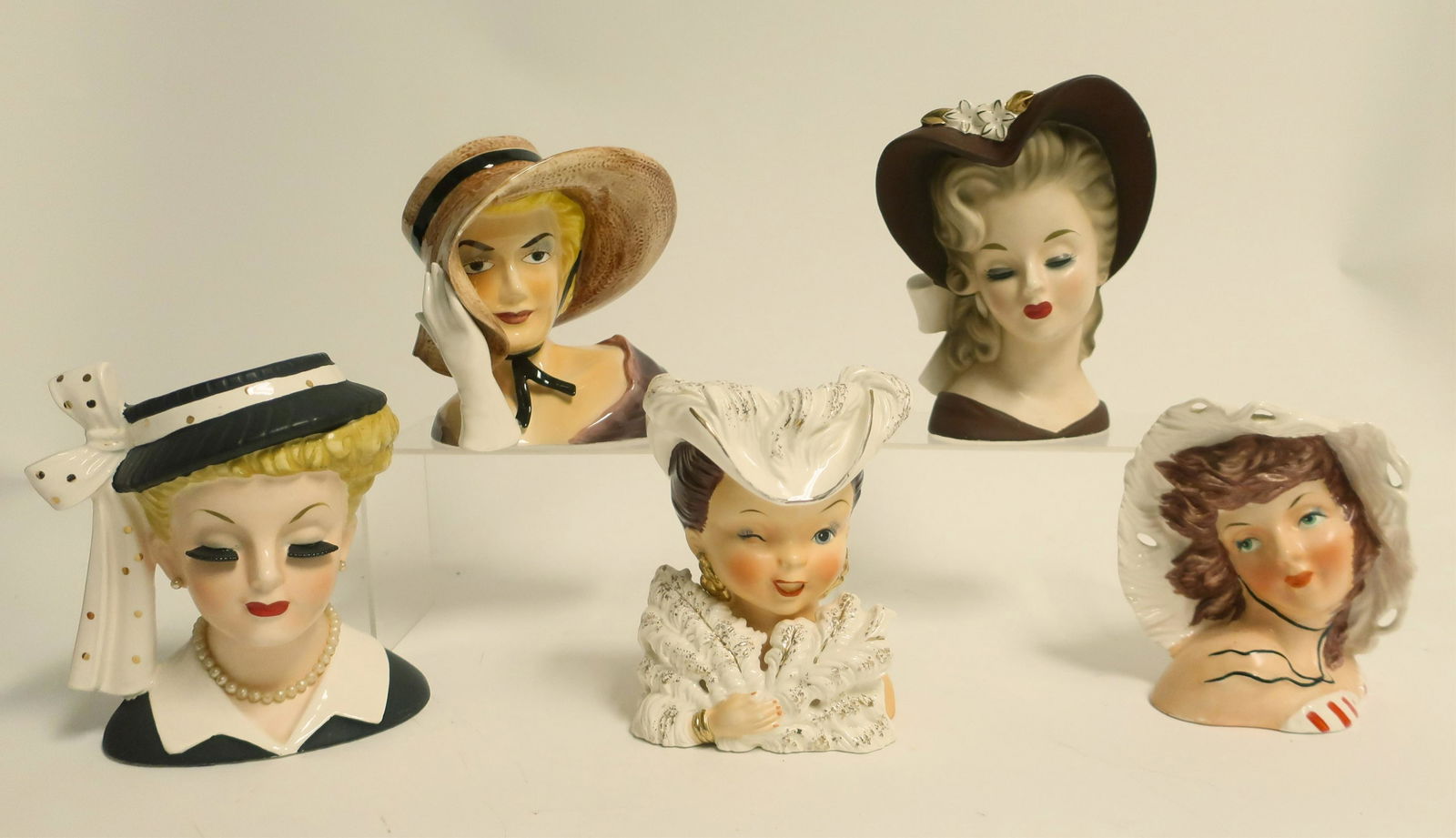 5 Art Deco/1950's Style Ceramic Head Vases (1 of 2)