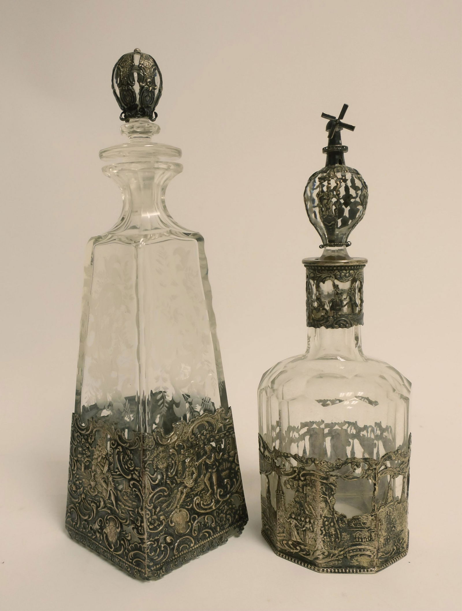 2 Silverplate & Glass Decanters & Stoppers (1 of 1)