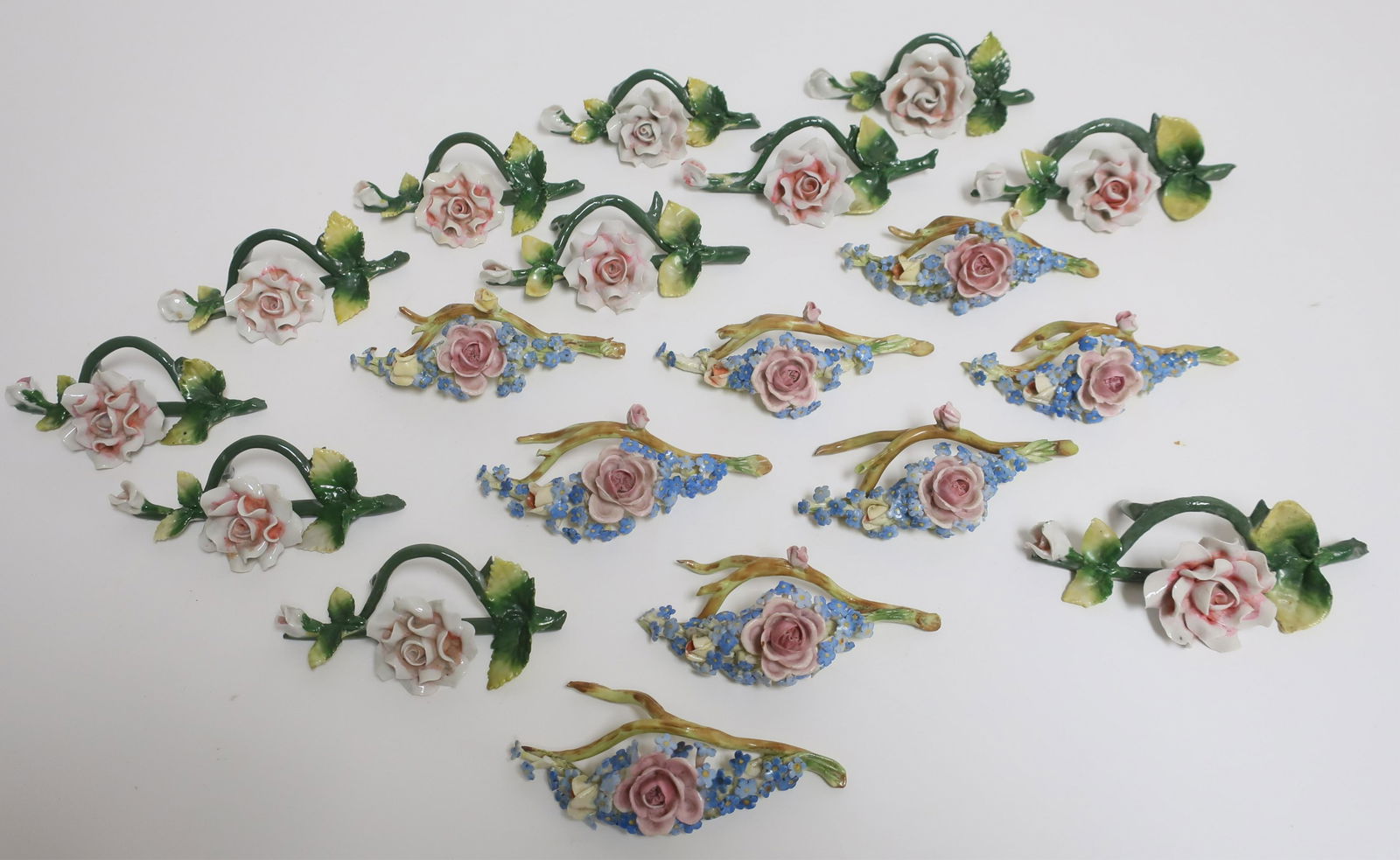20 German Porcelain Floral Place Card Holders: 20 German Porcelain Floral Place Card Holders (20 pc.) Dimensions: 4 1/4" L (DORI3148/20)(WT)