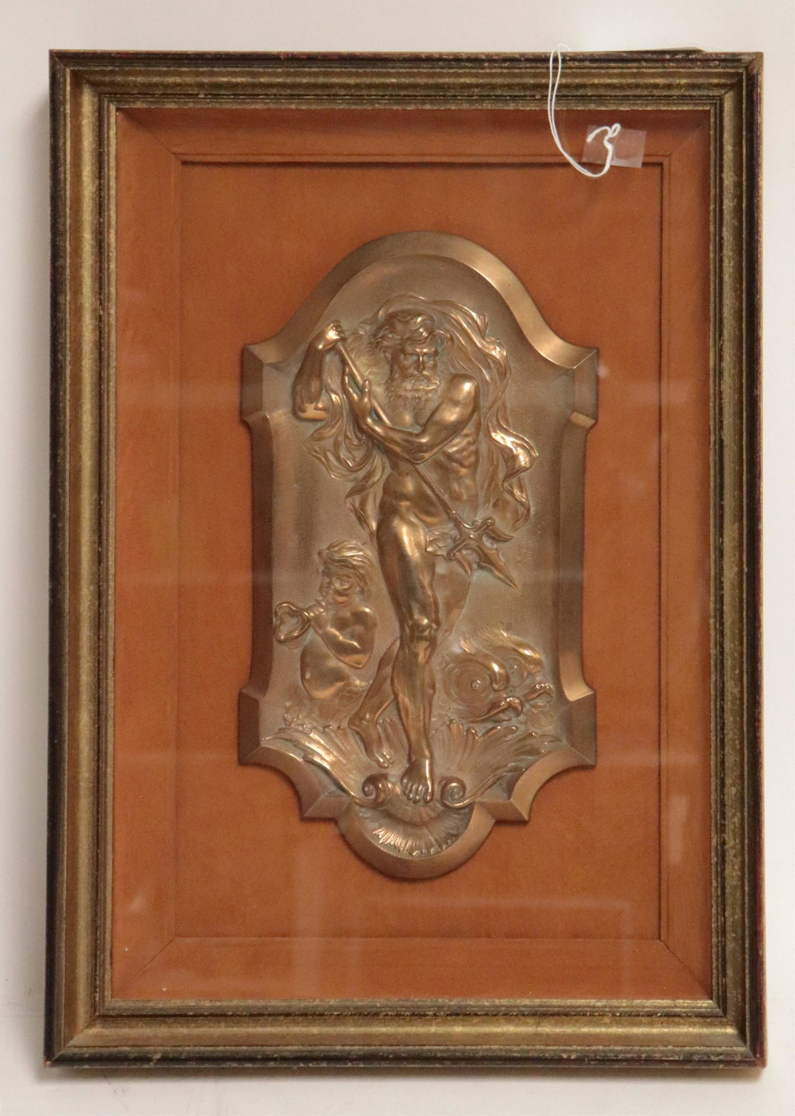 Gilt Plaque of Neptune in shadow box: Gilt Plaque of Neptune in shadow box Dimensions: Overall 20" x 14" (SORO3289)(WT)