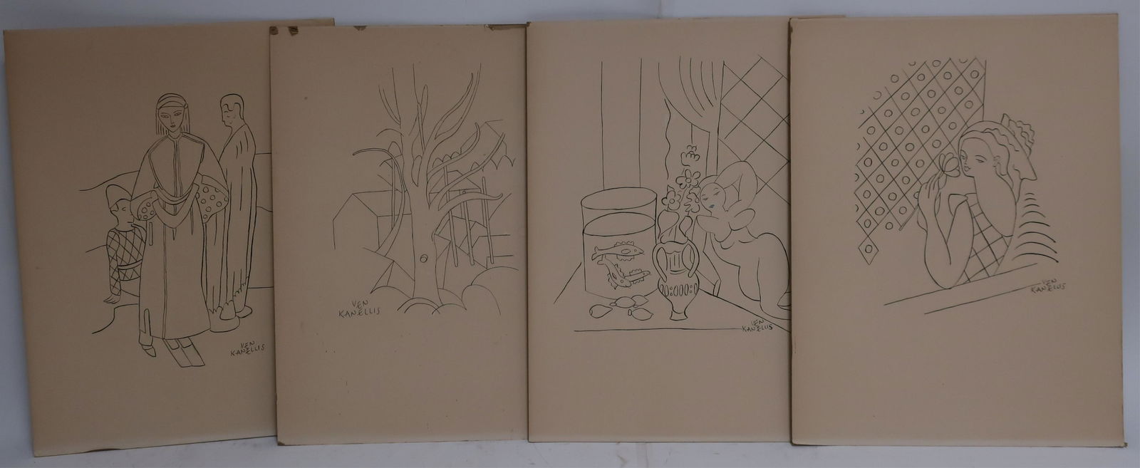 Ven Kanellis, 20th C., 4 Ink studies (1 of 2)