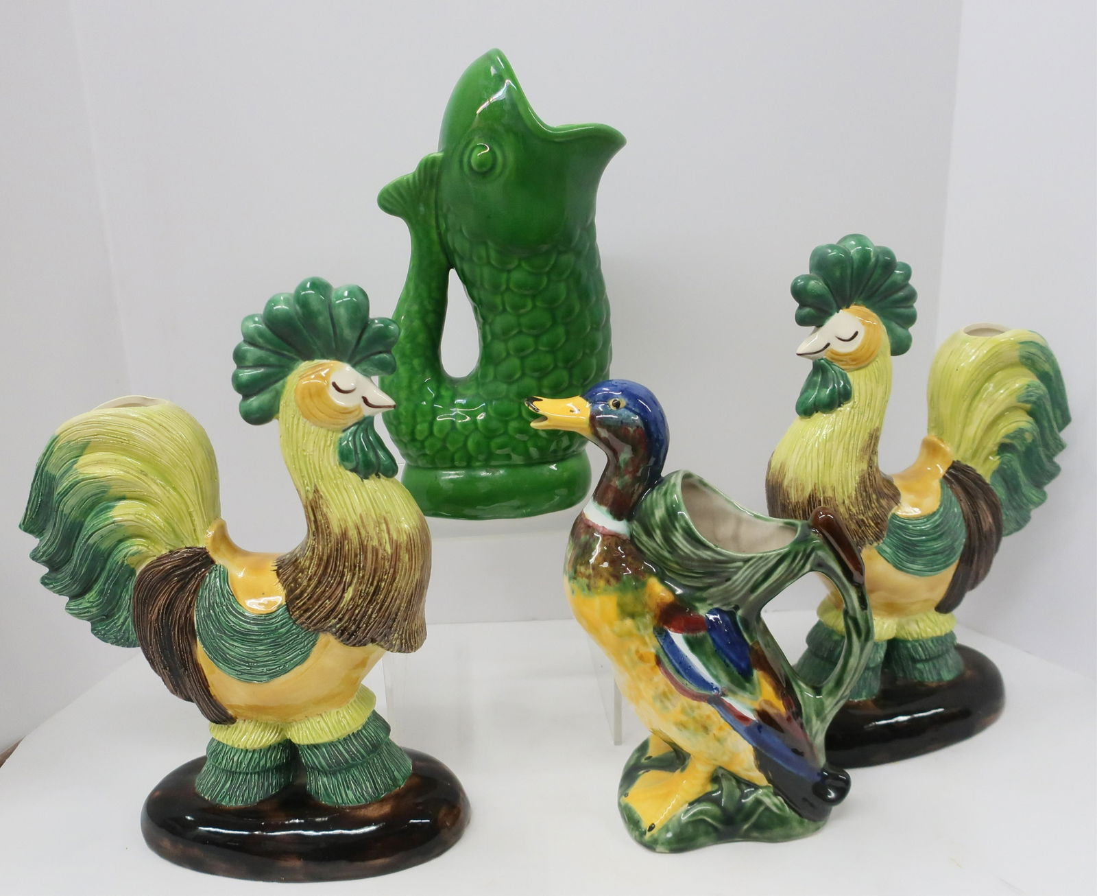 4 Bird/Fish Form Pottery Pitchers/Vases (1 of 2)