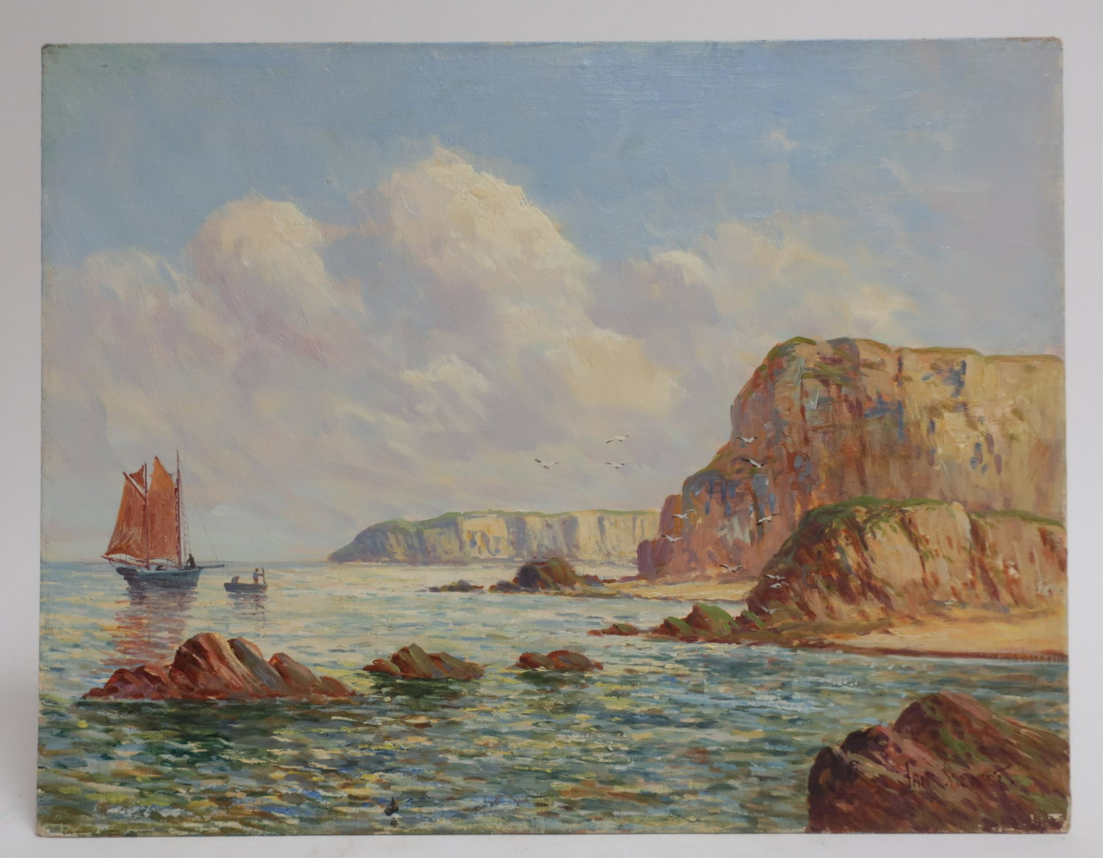 Ian Stewart - Ilfracombe Devon,O/B: Ian Stewart, British, 20th C., Seascape Near Ilfracombe Devon, O/B [BT-405] Dimensions: 13 3/4 x 17 3/4 (HEAR9405)(MM)