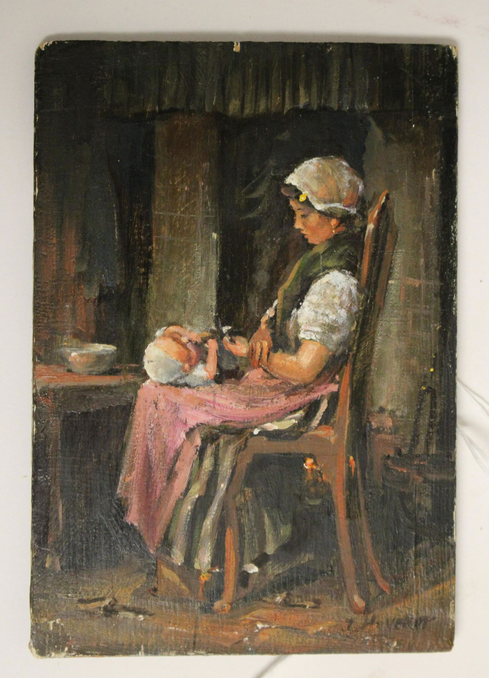 Hovener, Dutch, 20th C.,Mother with Baby ,O/B (1 of 2)