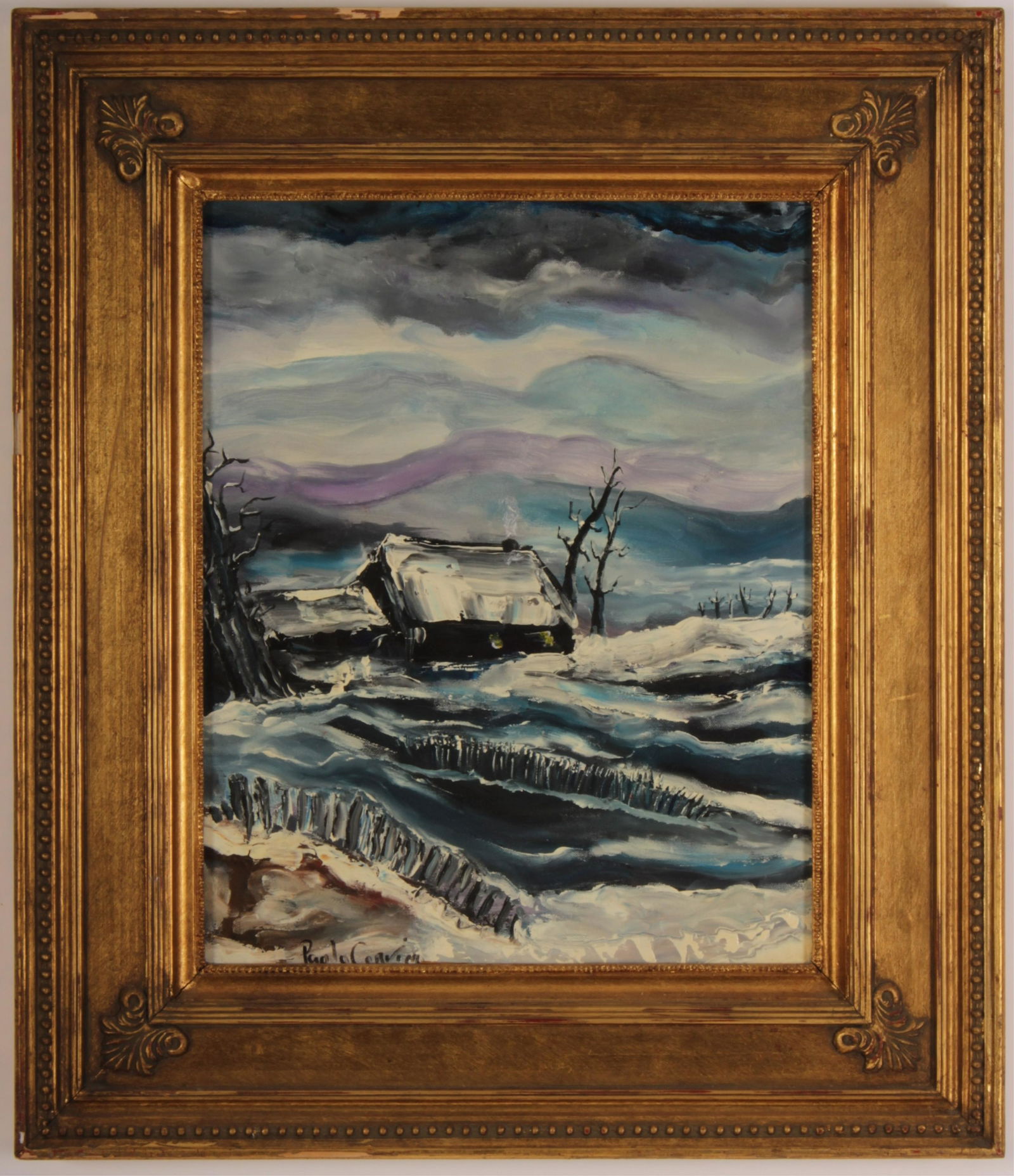 Paolo Corvino, Am., Snowy Cottage, O/C: Paolo Corvino, Am., 1930-2015, Snowy Cottage, O/C Dimensions: 19 1/2 x 16, F. 20 x 24 (PCOR10438)(MM)