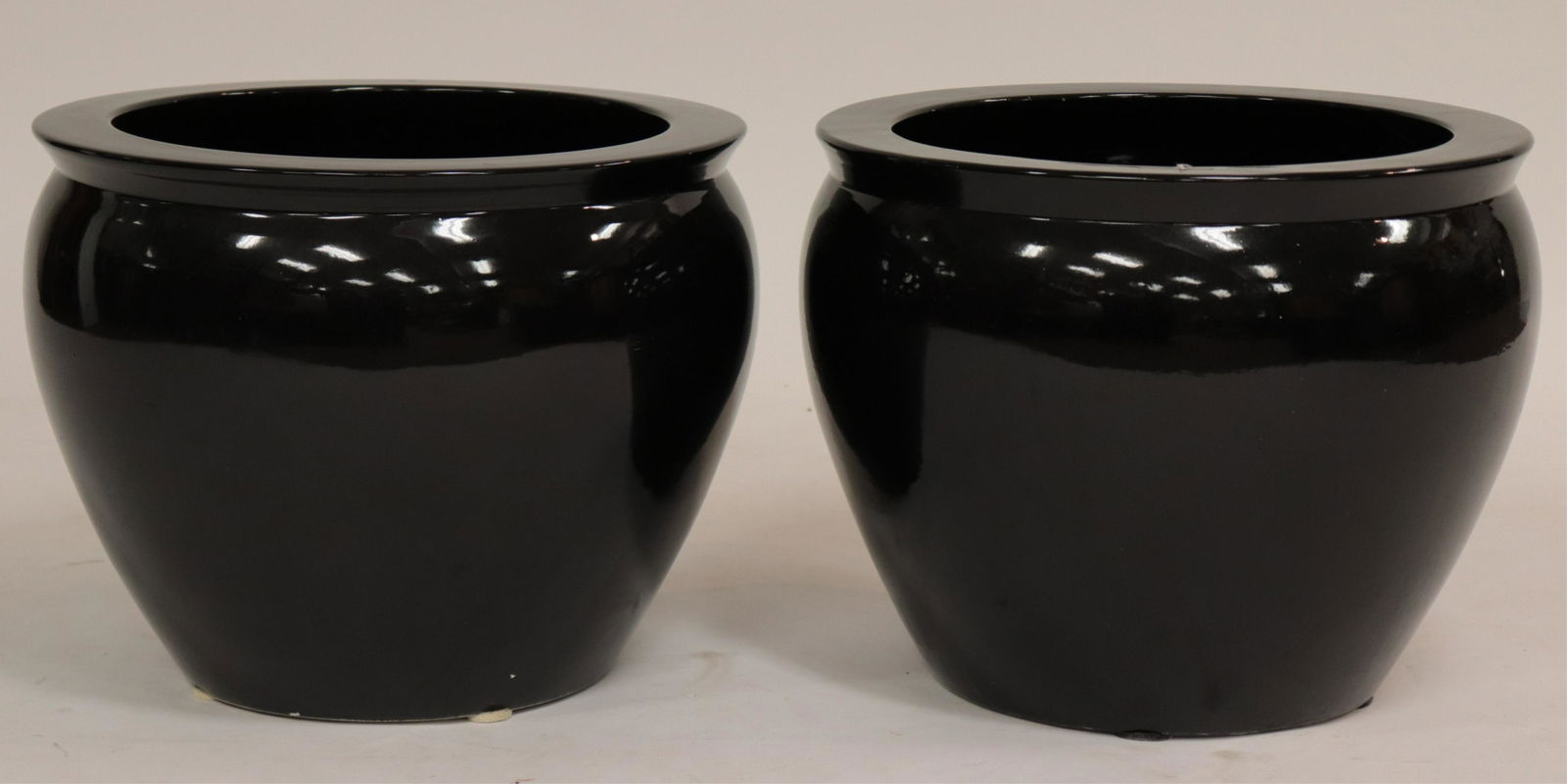 Pair Black Ceramic Planters (1 of 3)