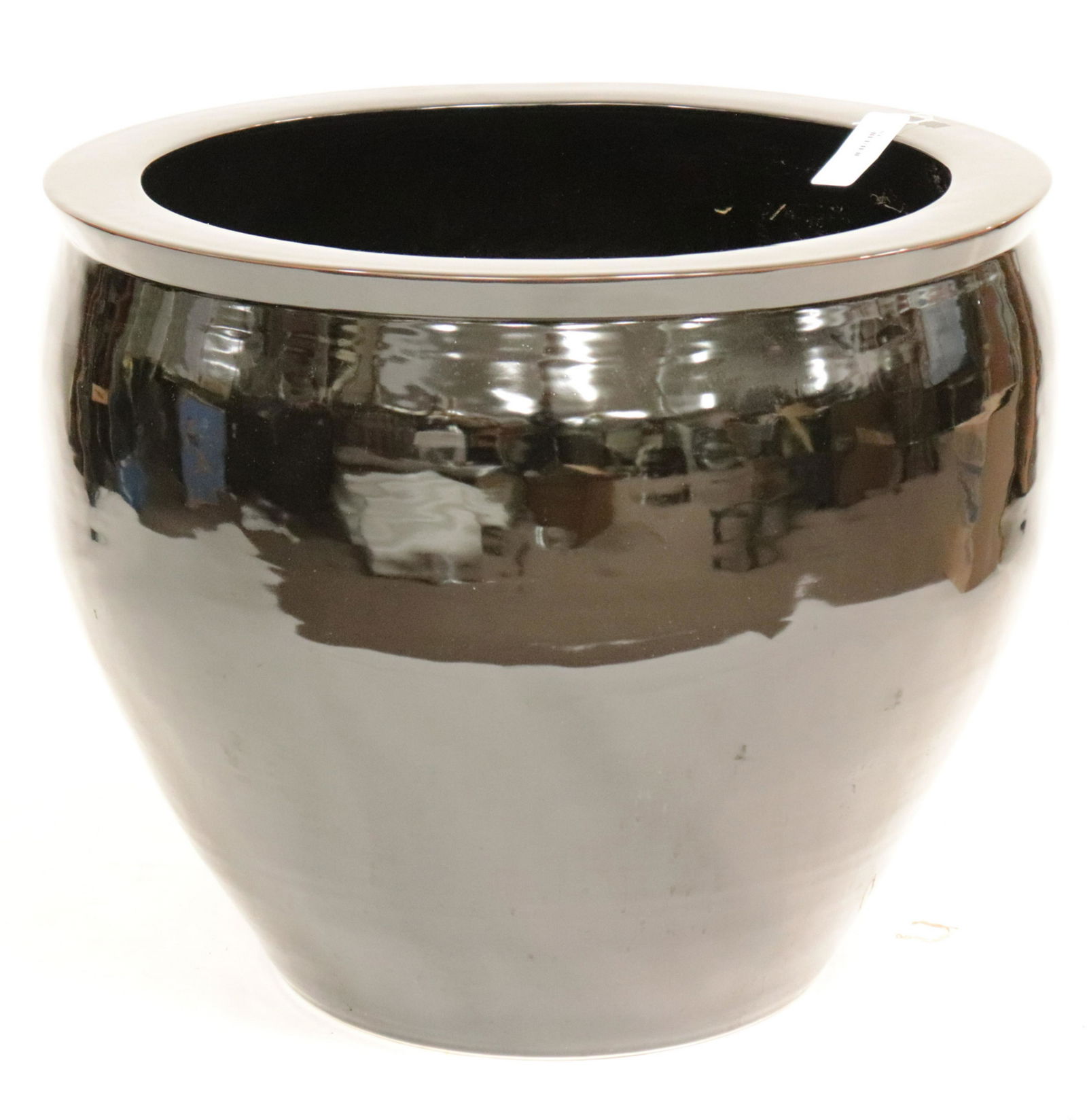 Round Black Ceramic Planter (1 of 3)