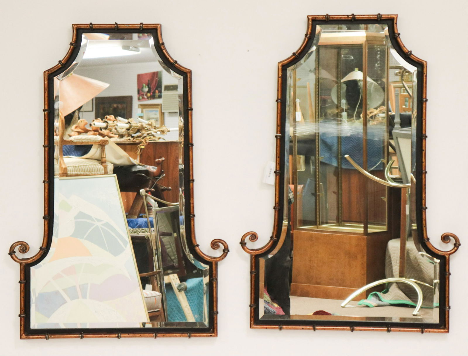 Pr Mid Century Gold & Black Painted Metal Mirrors (1 of 4)