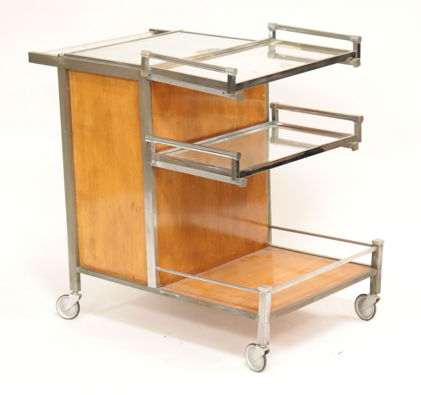 Mid Century Aluminum & Birch Serving Cart, 1930 (1 of 4)