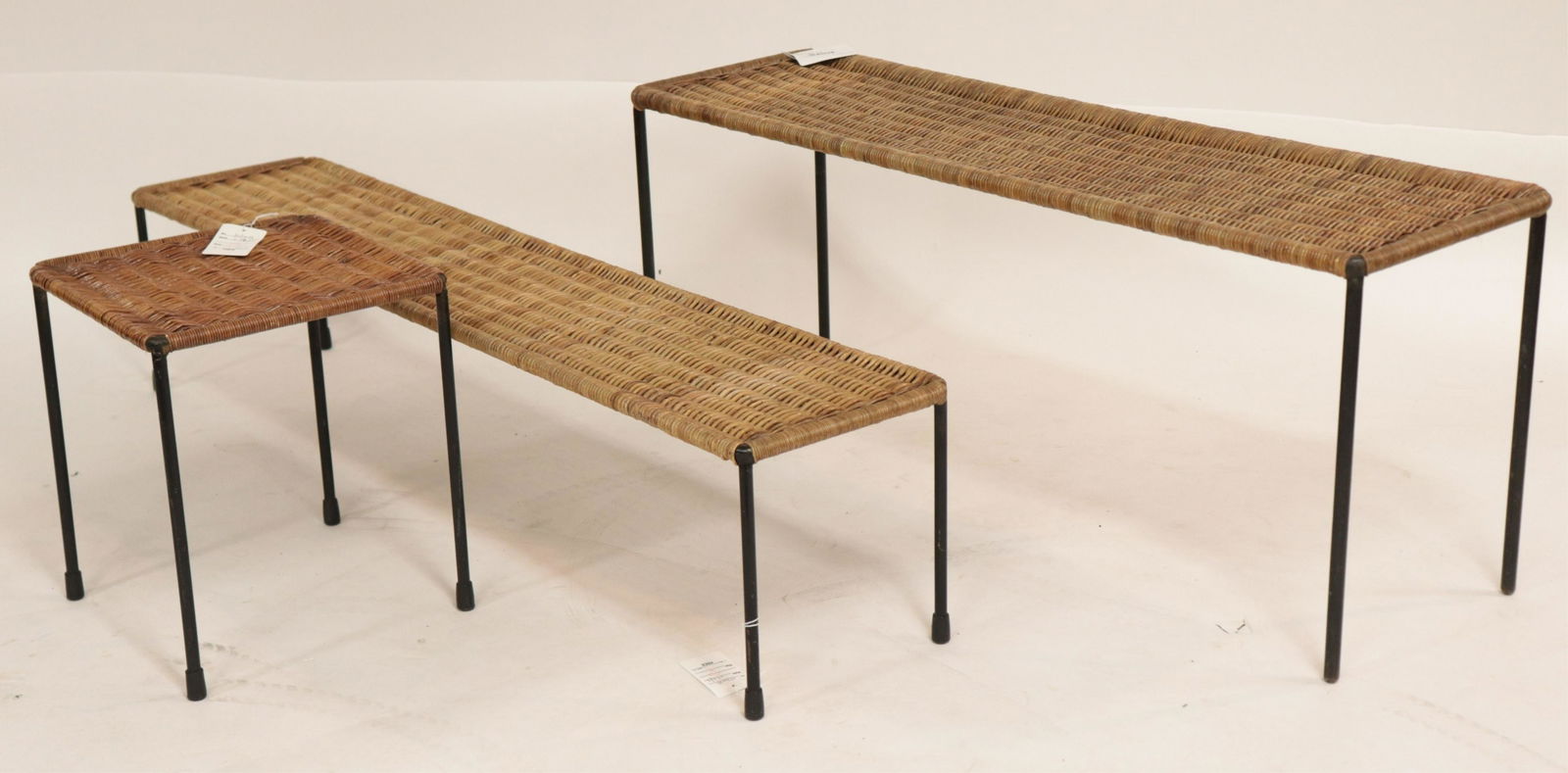 3 Mid Century Wicker & Wrought Iron Side Tables (1 of 3)