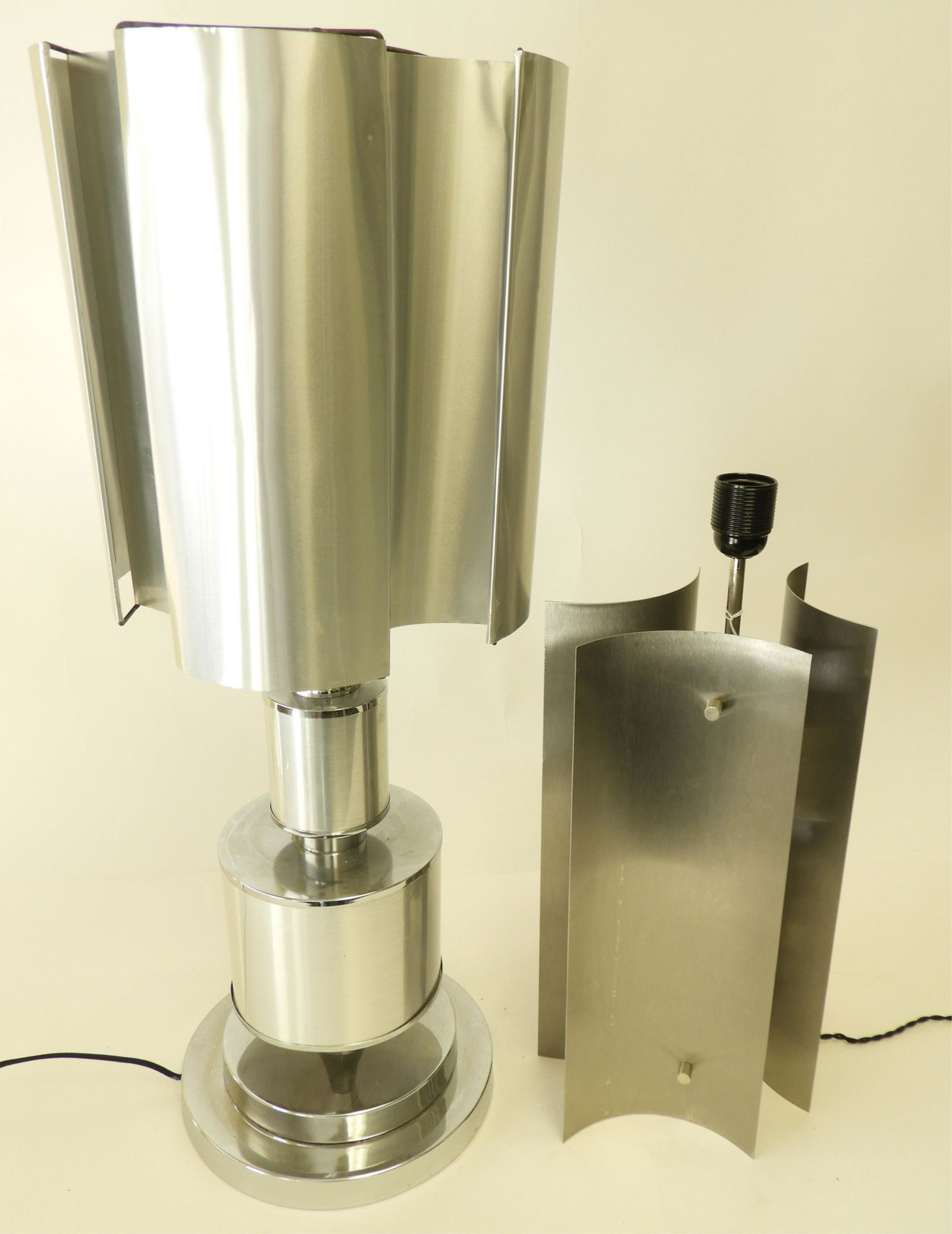 2 Modernist Brushed Metal Lamps, circa 1970 (1 of 4)