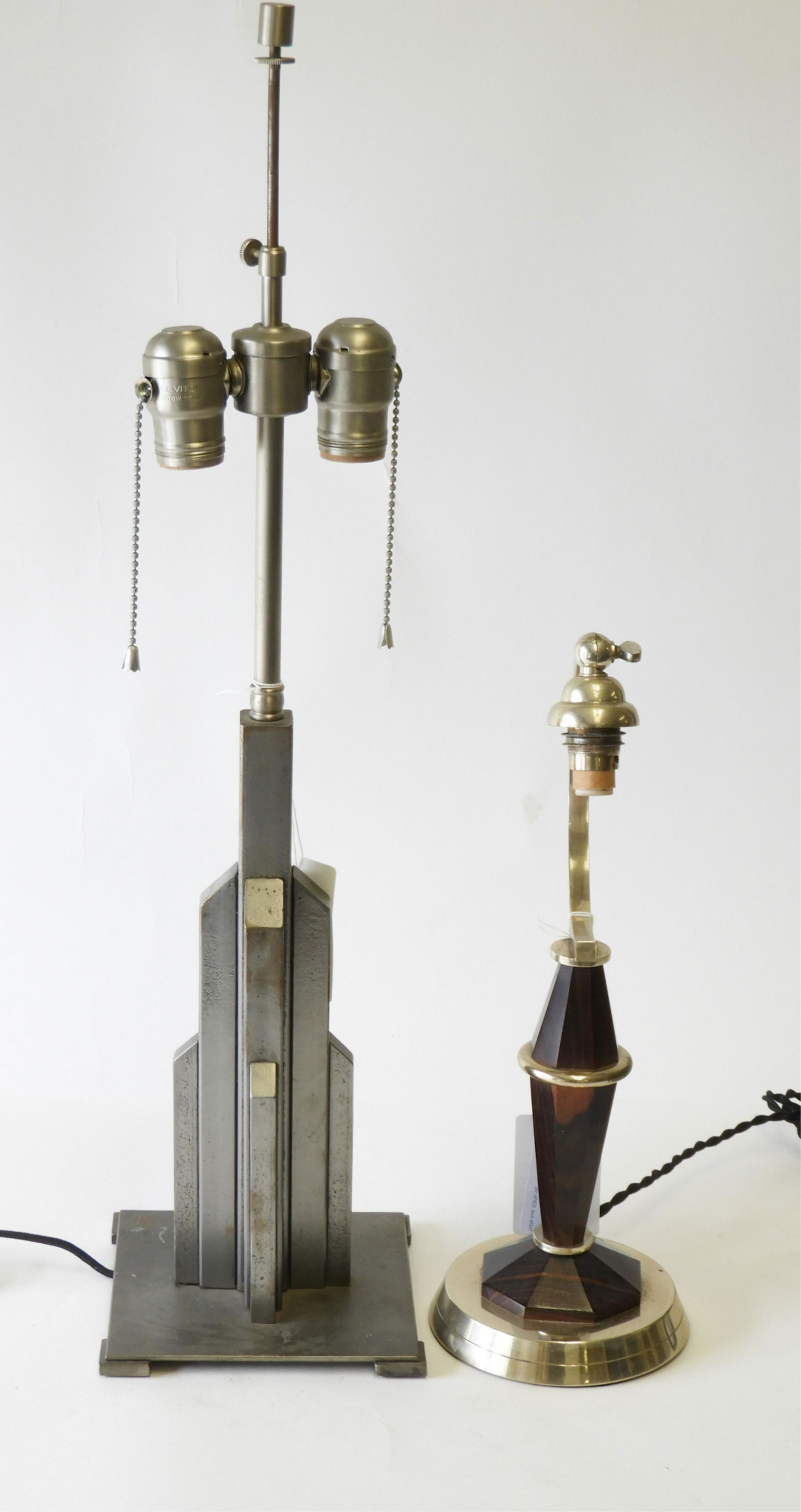 2 Art Deco Metal & Rosewood Lamps, circa 1950 (1 of 4)