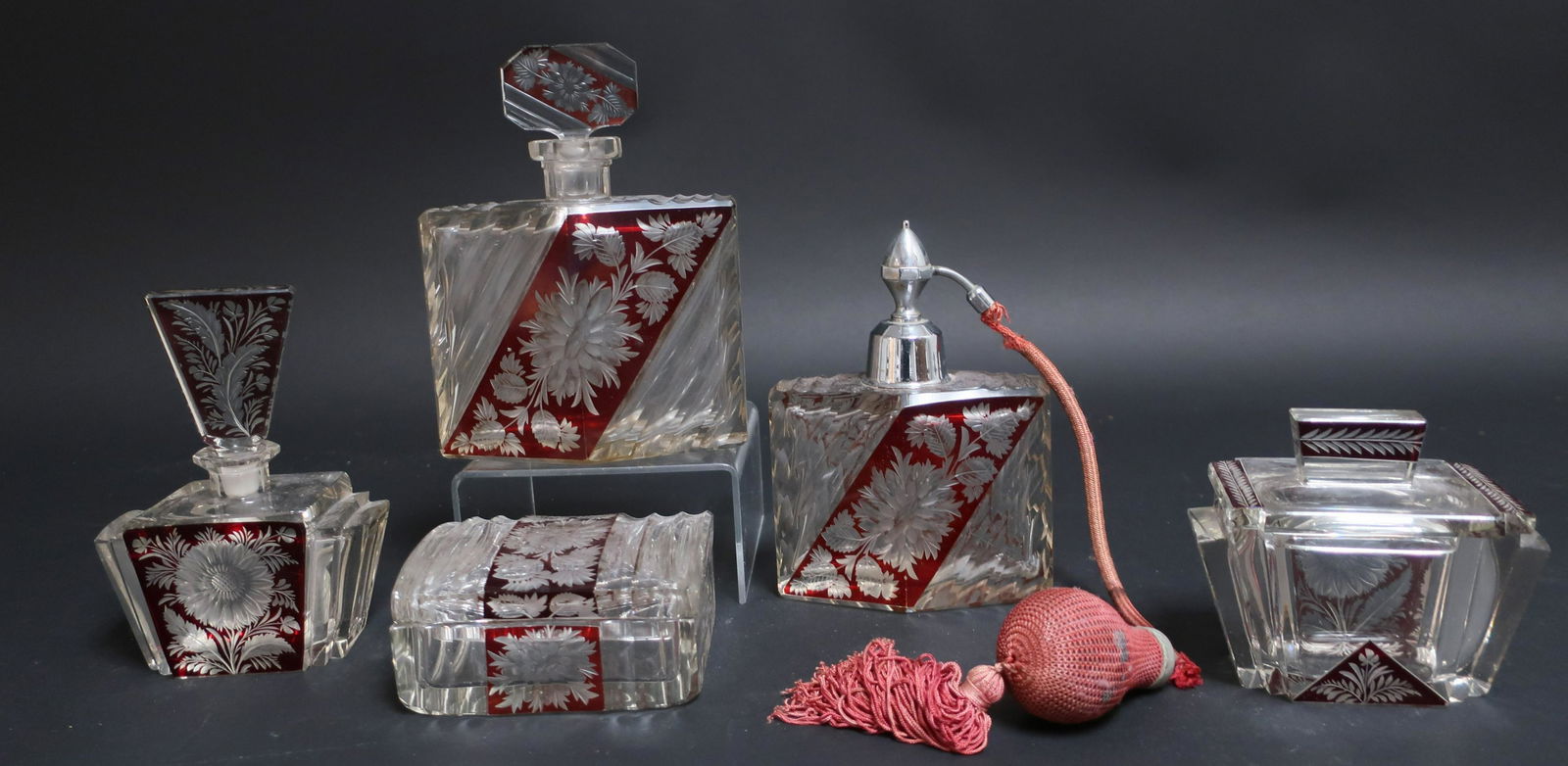 5 Cut & Red Flashed Glass Vanity & Perfumes (1 of 4)