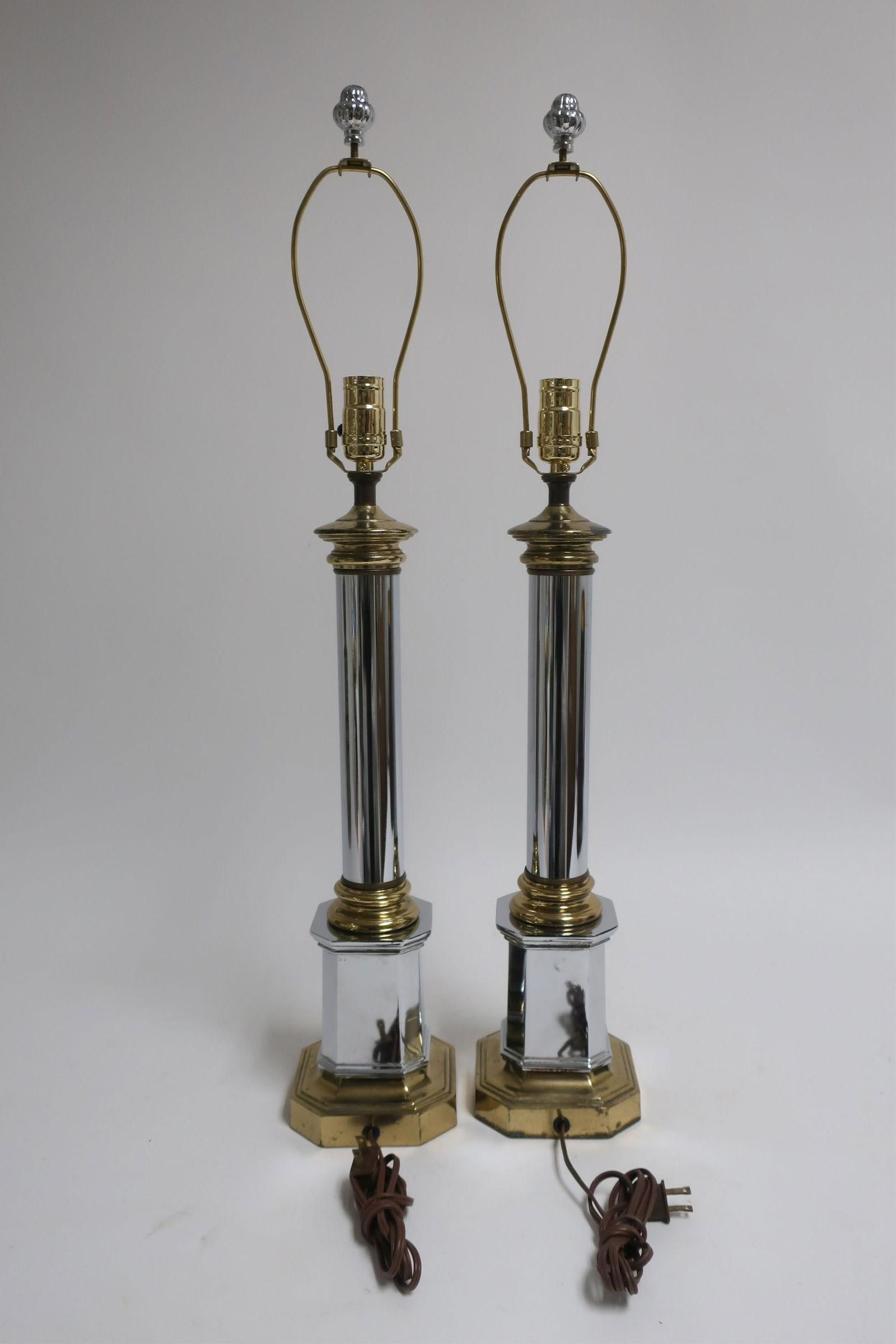 Pr. Modern Chrome and Brass Column Table Lamps (1 of 5)
