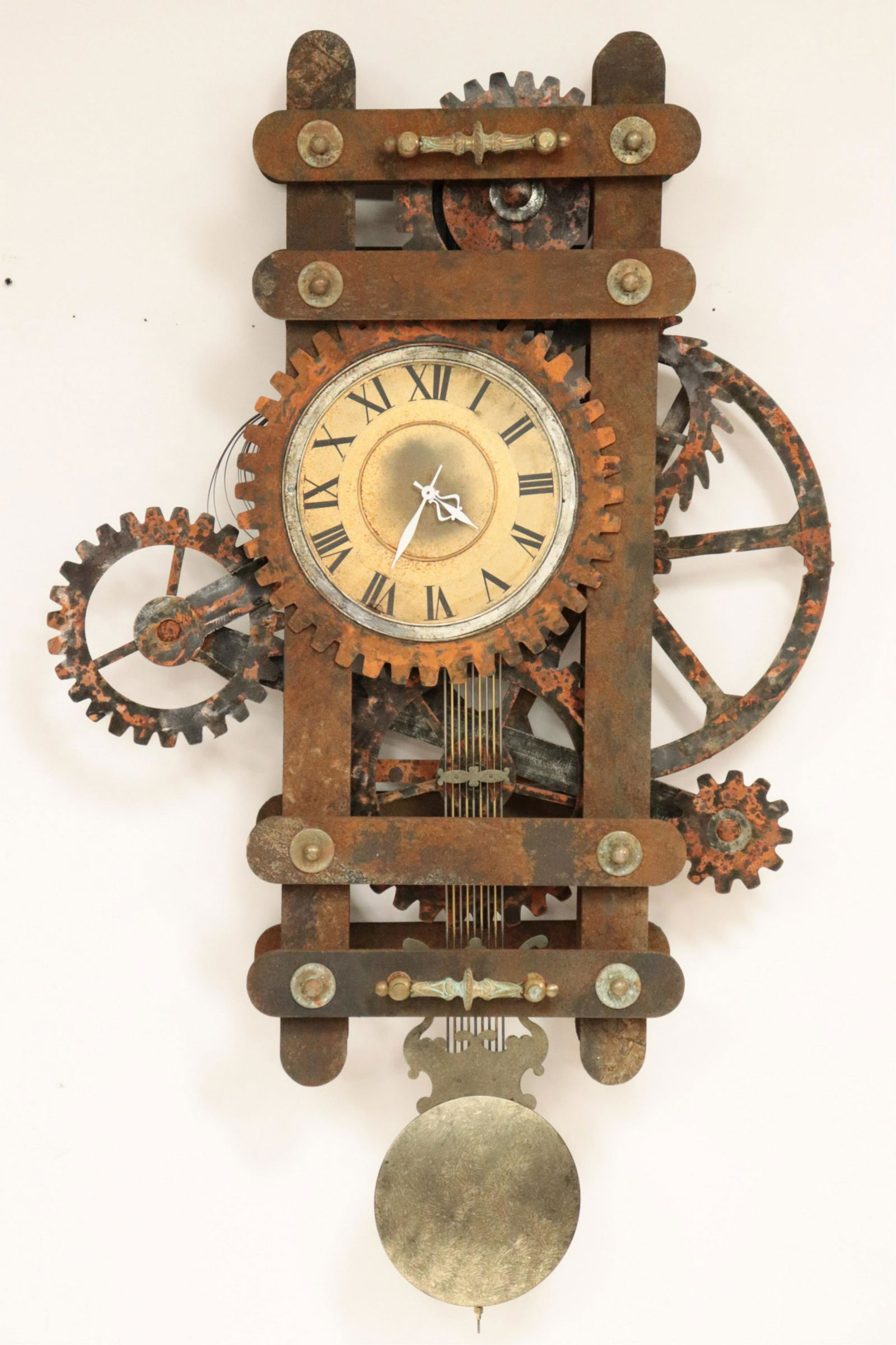 Steam Punk Faux Iron Painted Wood Wall Clock (1 of 6)
