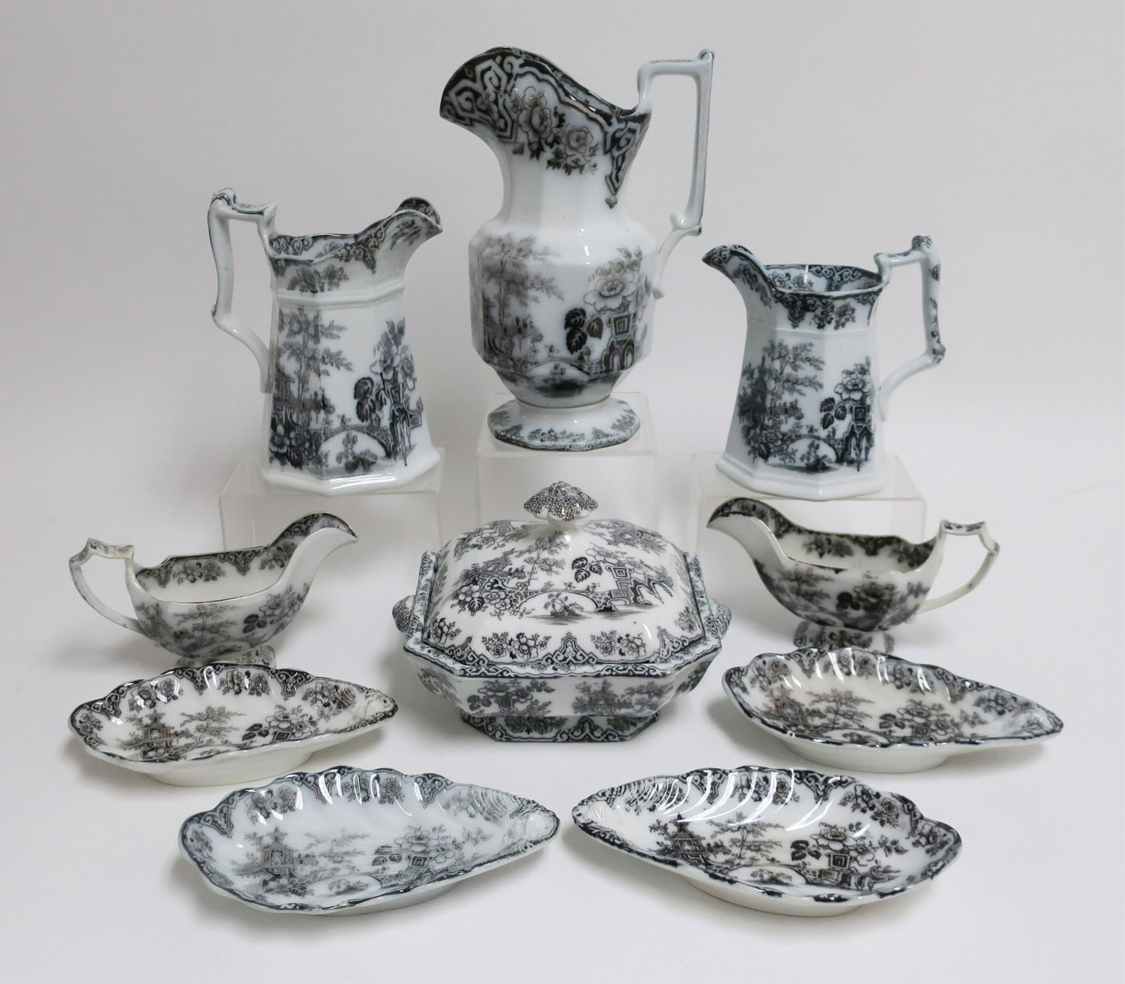 10 Pcs. Bochara Mulberry Ironstone Transfer, 19h C (1 of 4)