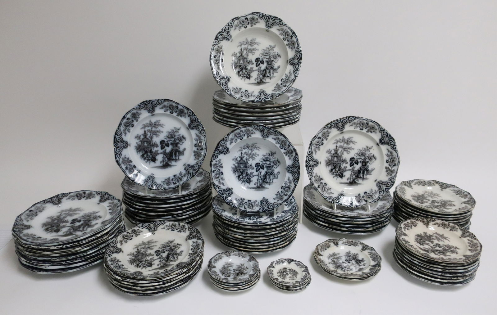 78-Pc. Bochara Mulberry Ironstone Transfer, 19th C (1 of 4)