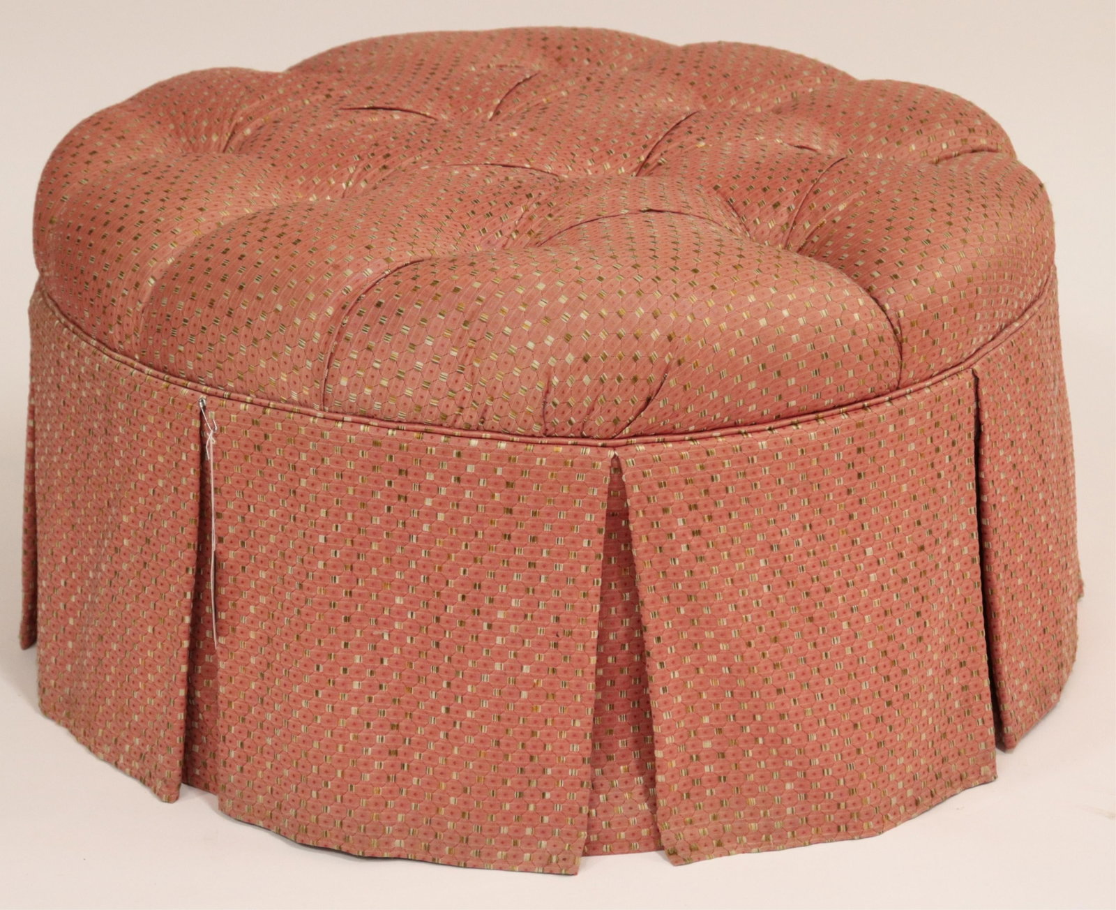 Victorian Style Dusty Rose Silk Brocade Pouf: Victorian Style Dusty Rose Silk Brocade Upholstered Pouf (BIRD369)(MS) Dimensions: 18" H x 30" Dia.
