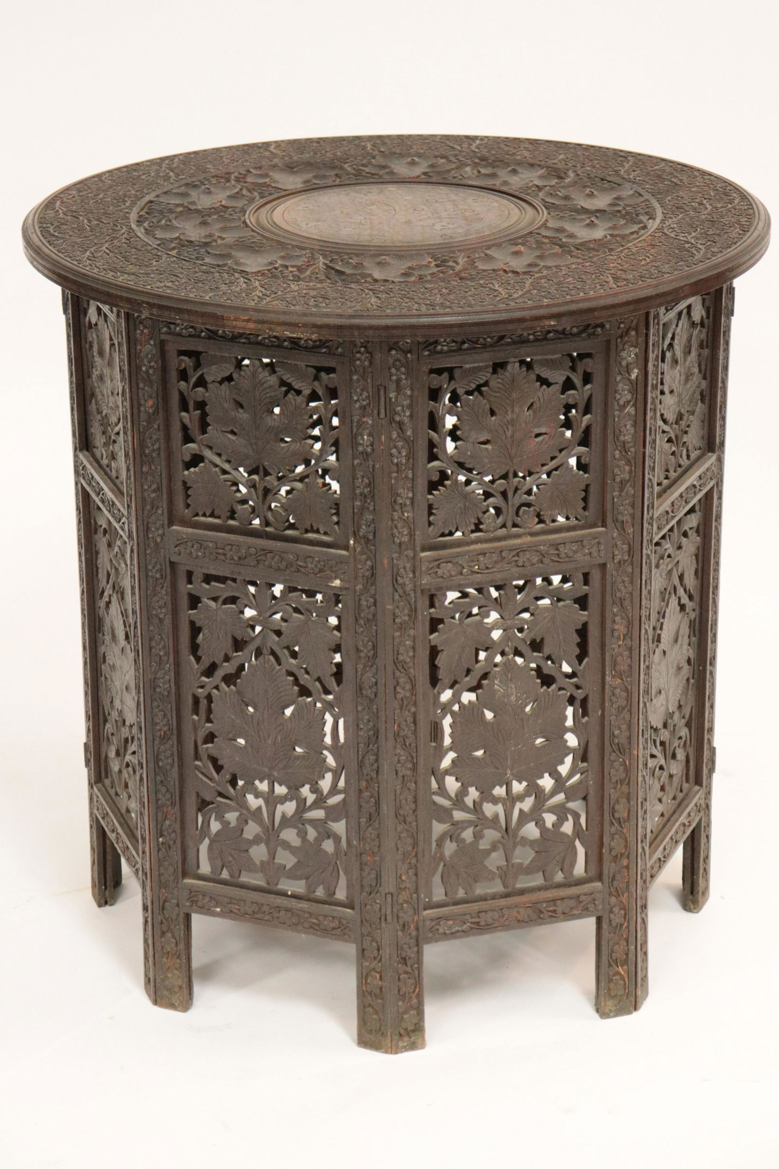 Burmese Style Brass Inlaid Carved Teak Side Table (1 of 5)