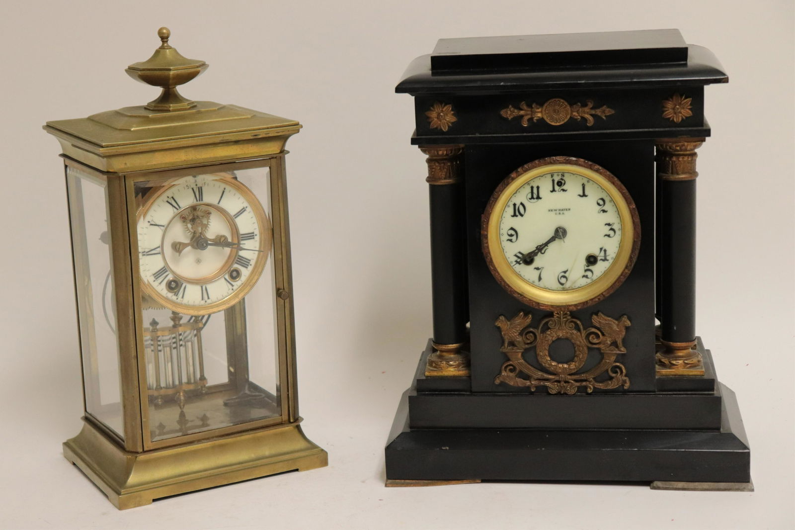 Ansonia Brass Carriage Clock & Painted Metal Clock (1 of 7)