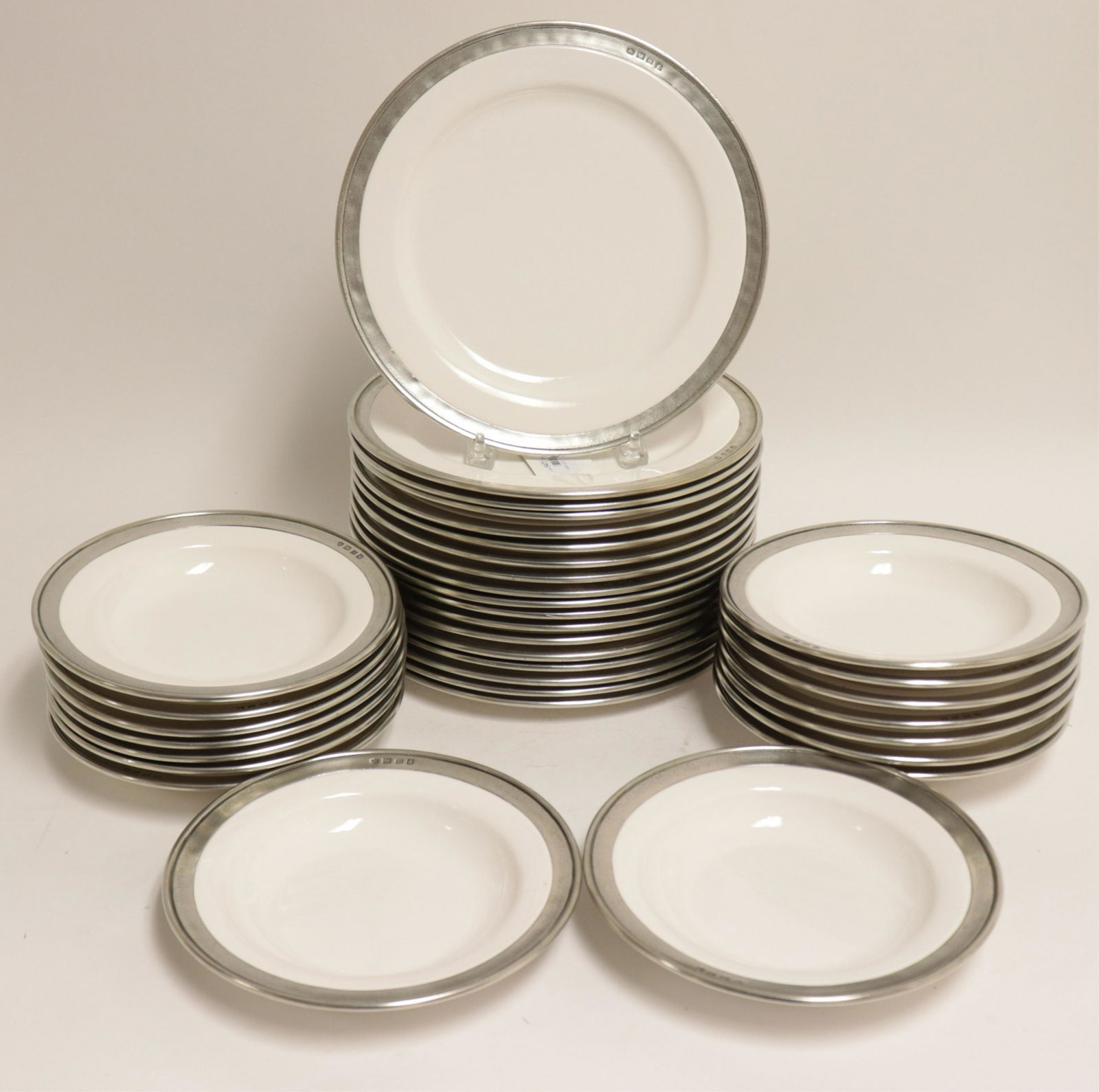 Italian Pewter & White Ceramic Partial Service (1 of 5)