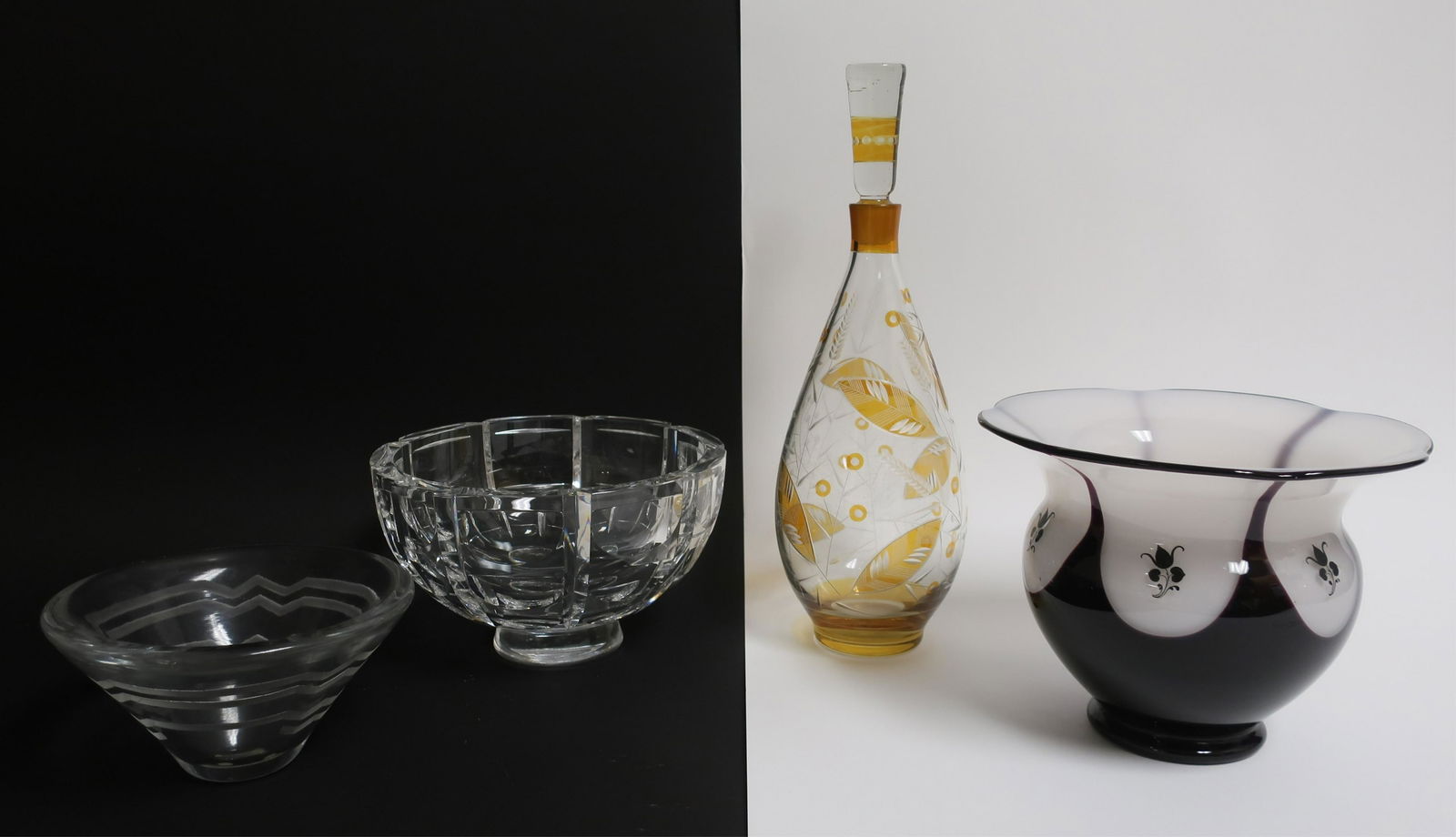 3 Art Deco Glass Bowls & Decanter (1 of 5)