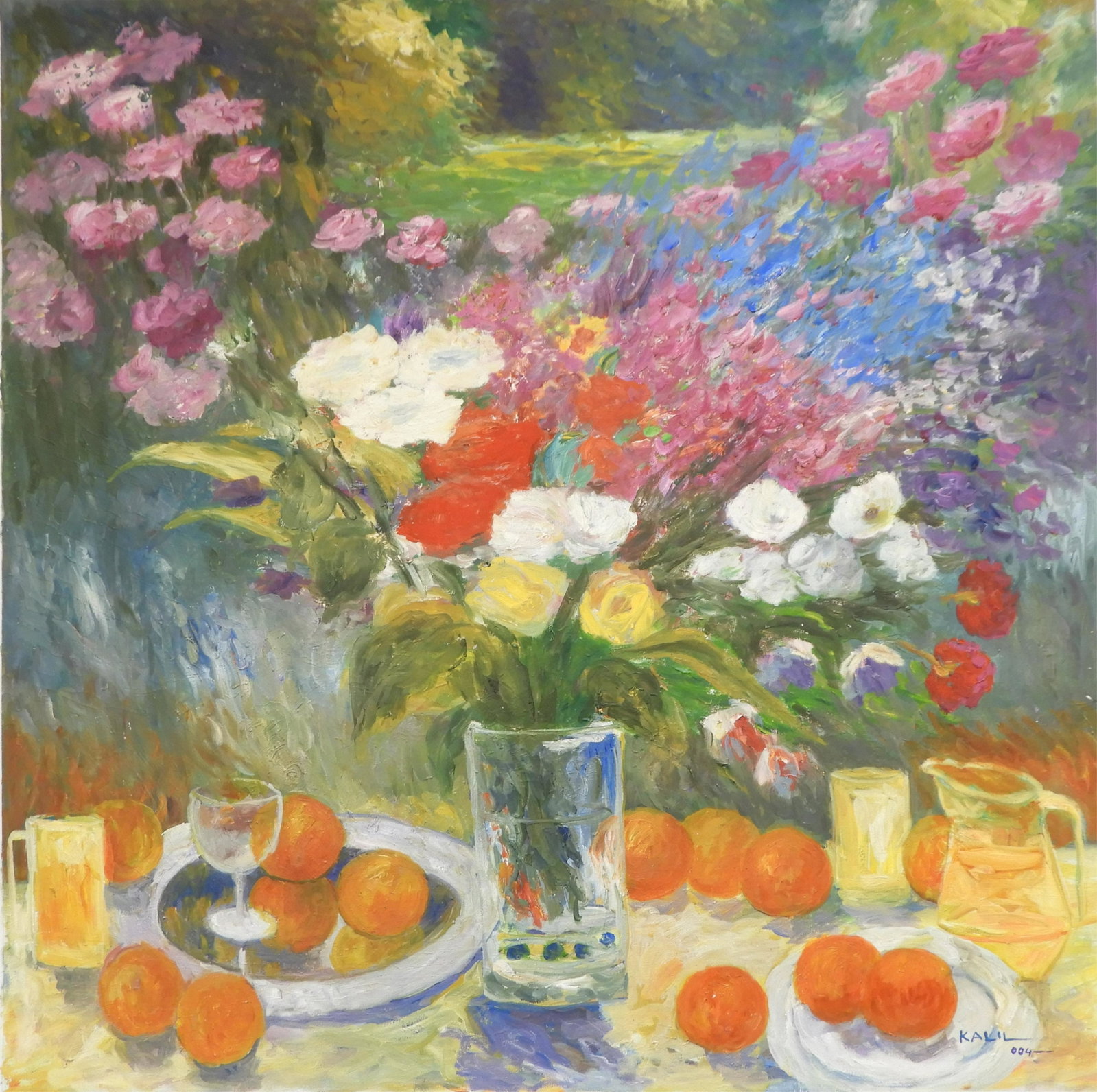 Kalil - Still life on the Table: Kalil (Syrian, b. 1955) Taught by MALVA. Still life on the Table, oil on canvas. Signed lower right Property from a fourth generation gallery, NYC Dimensions: 31 x 31" unstretched (HEAR43)(EL)