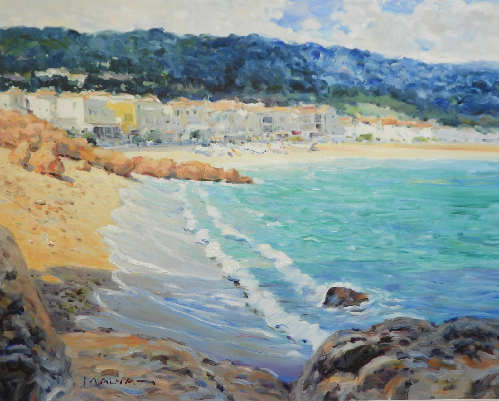 MALVA - Costa Brava: MALVA (Syrian, 1951 - 2015) Oil on canvas view of Riveria scene. Signed lower right. Property from a fourth generation gallery, NYC Dimensions: 26 x 32" unstretched (HEAR80)(EL)