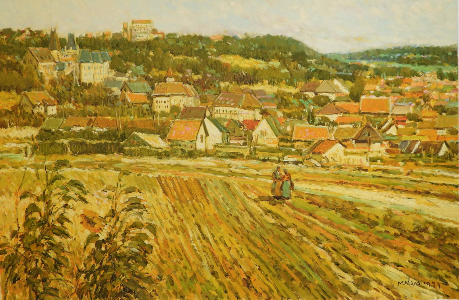 MALVA - Autumn Fields: MALVA (Syrian, 1951 - 2015) Oil on canvas view of fields in autum. Signed lower right. Property from a fourth generation gallery, NYC Dimensions: 24 x 36" unstretched (HEAR81)(EL)