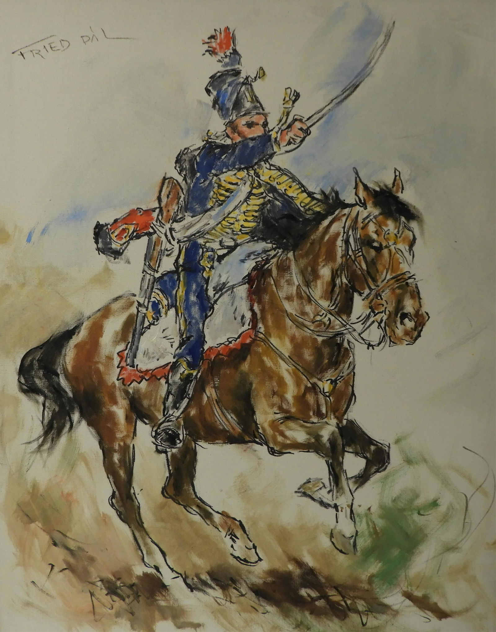 Pal Fried - Hussar: Pal Fried (Hungarian American, 1893 - 1976) Hussar, oil on canvas. Signed upper left, titled verso. Property from a fourth generation gallery, NYC Dimensions: 30 x 24" unframed (HEAR107)(EL)
