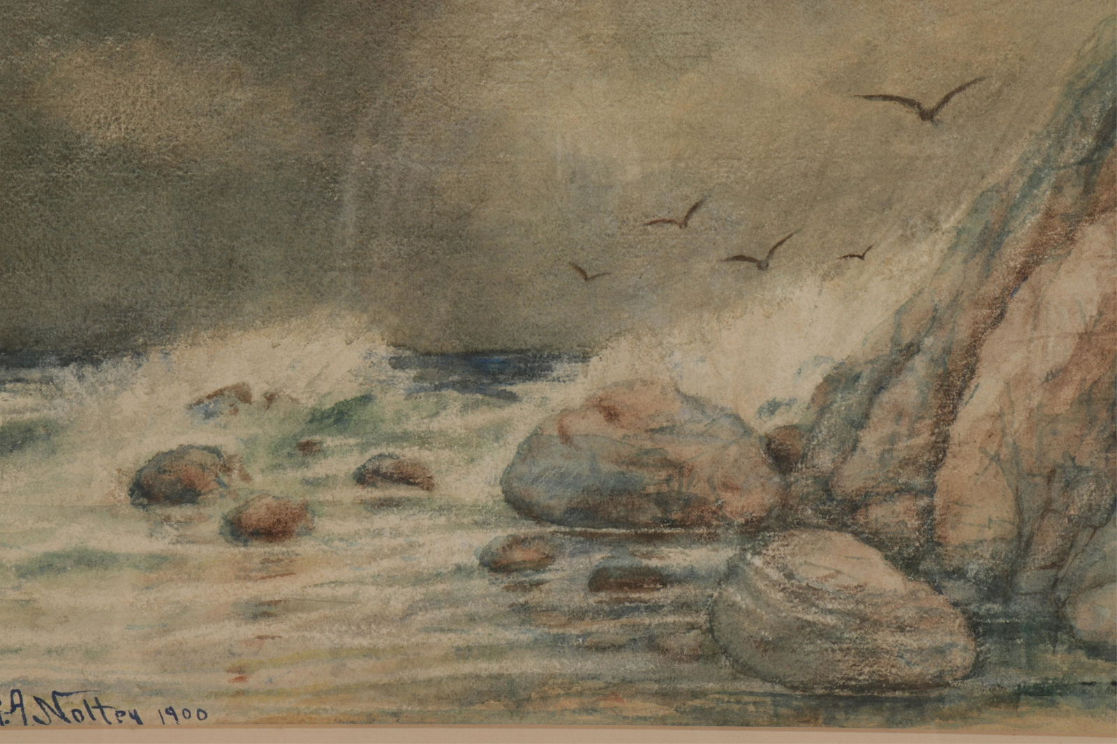 G.A. Noltey - Surfscape W/C and Pastel c. 1900 (1 of 4)