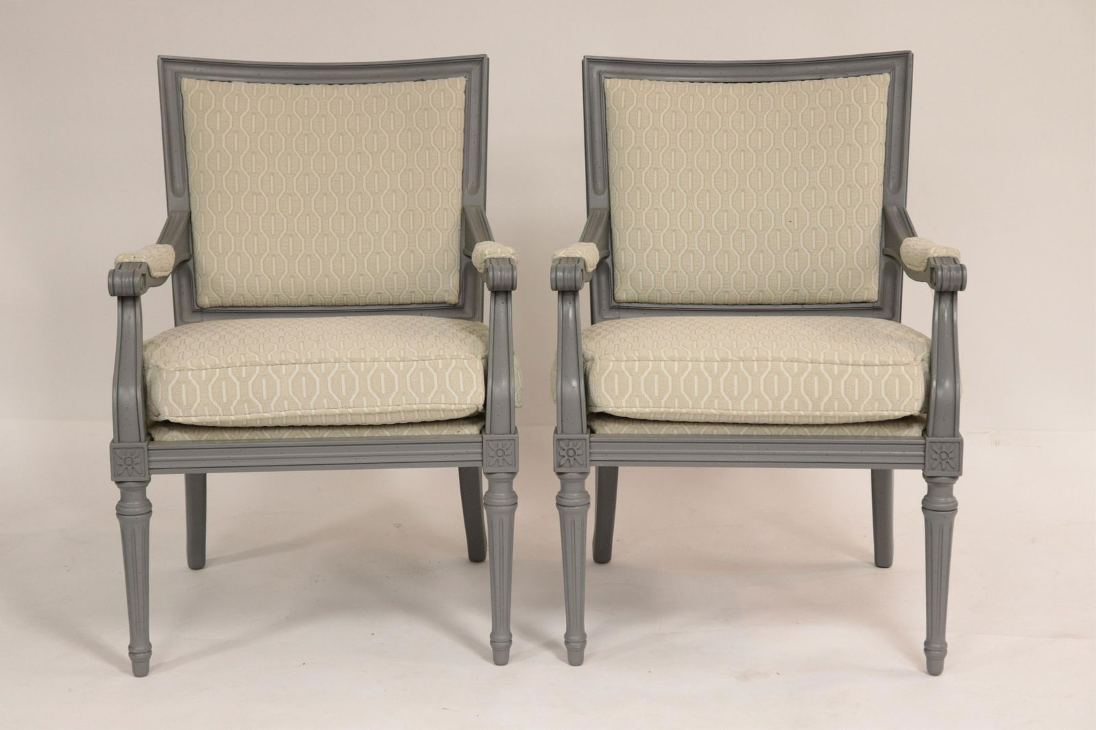 Pair Louis XVI Style Grey Painted Fauteuils (1 of 4)